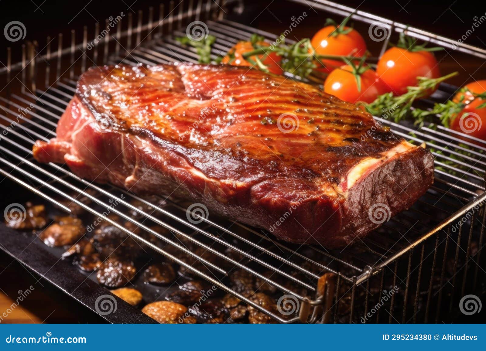 Glazed Porterhouse Steak on a Smoker Rack Stock Photo Image of