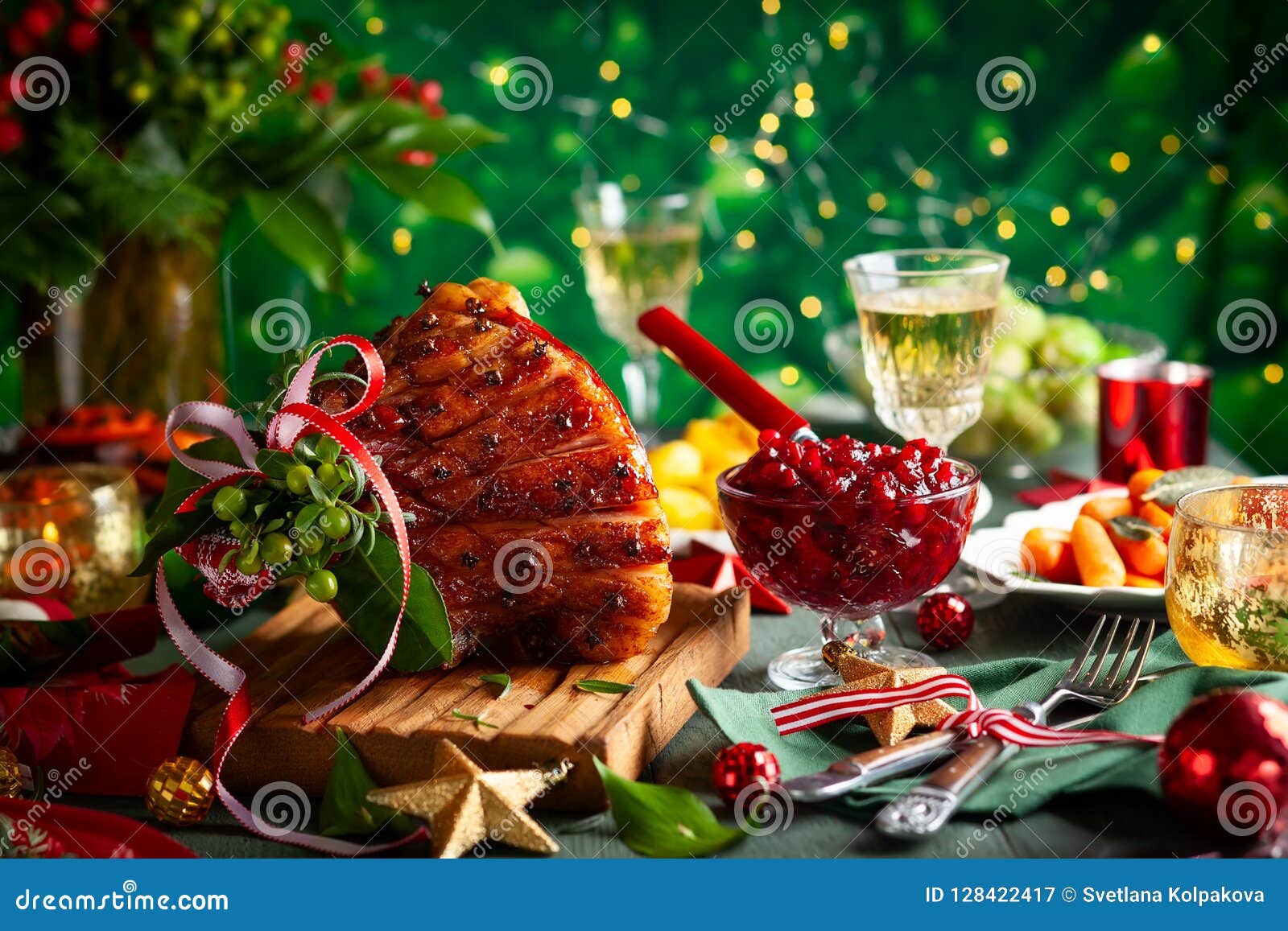 Christmas Dinner with Side Dishes Stock Image - Image of fall, baked