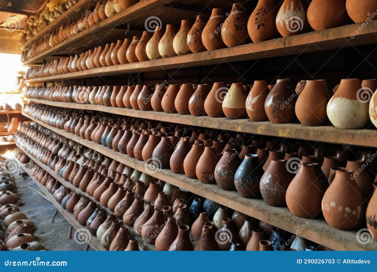 Glazed and Unglazed Clay Pots Drying Together Stock Image Image of