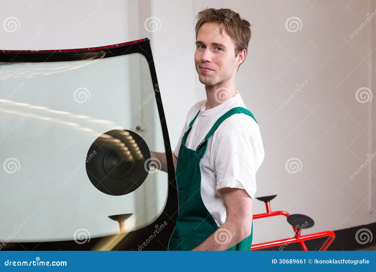 Glazier with Car Windshield Made of Glass Stock Image Image of garage