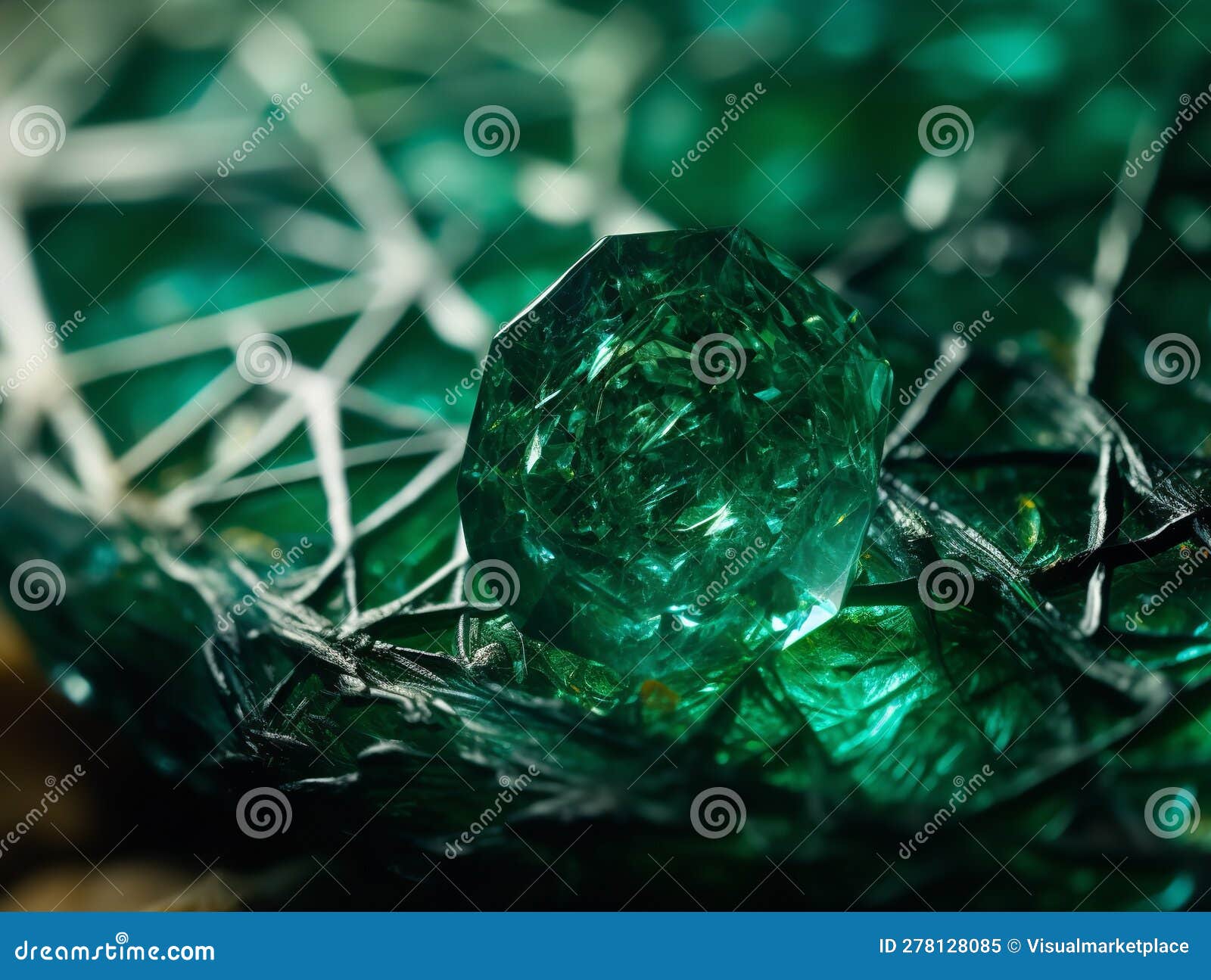 Gleaming Ridges in the Heart of an Emerald Stock Illustration