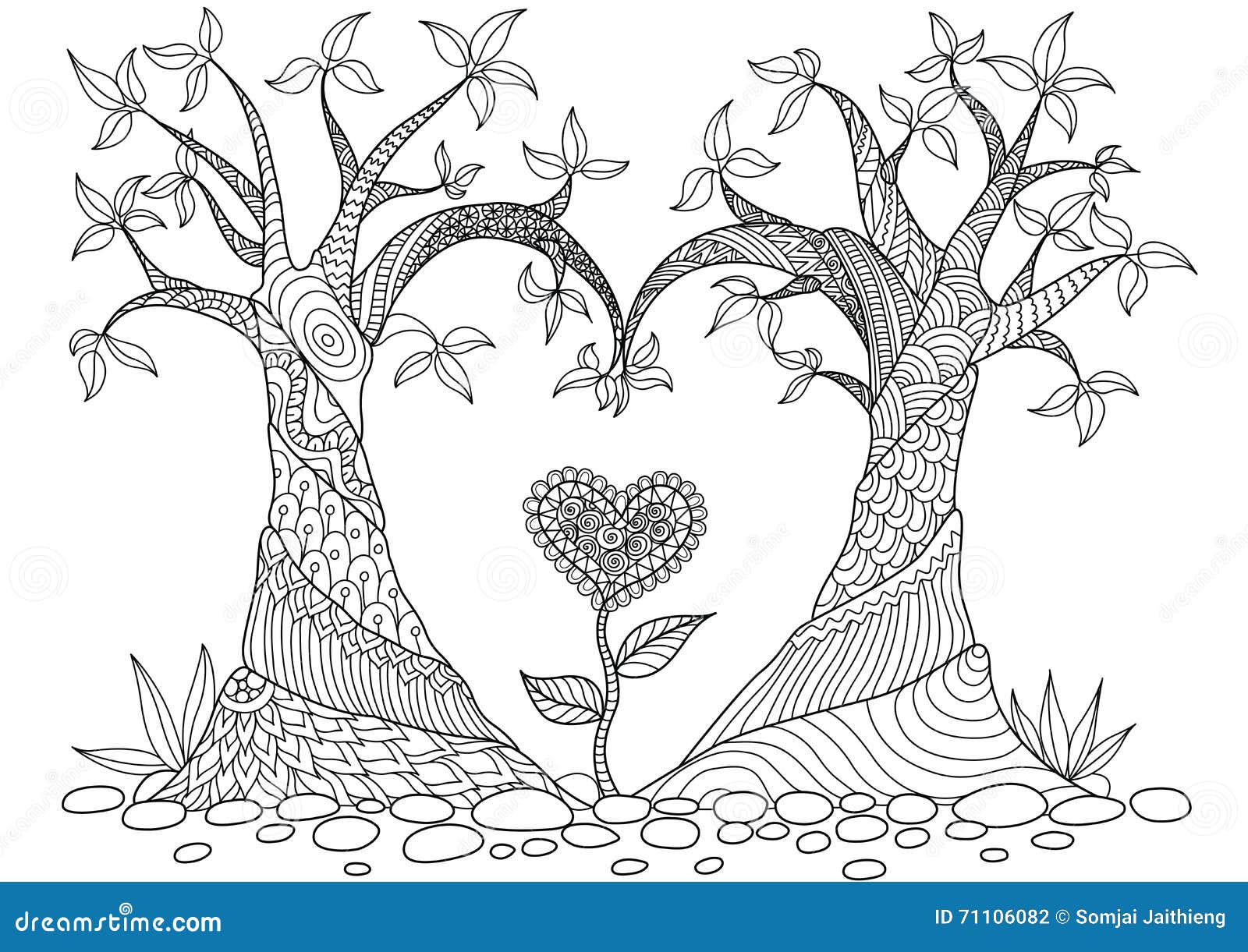 Gli Alberi Astratti Nella Linea Arte Di Forma Del Cuore Progettano Per Il Libro Da Colorare Illustrazione Vettoriale Illustrazione Di Doodle Cuore