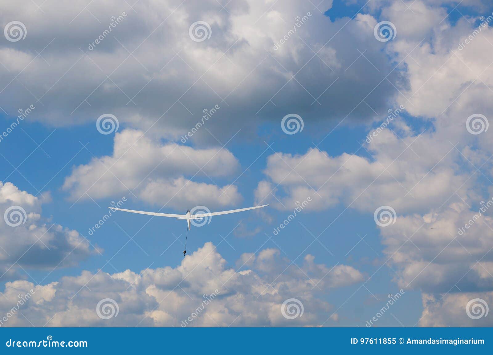 Glider in the Sky with Winch Cord Stock Image Image of cloud, wind