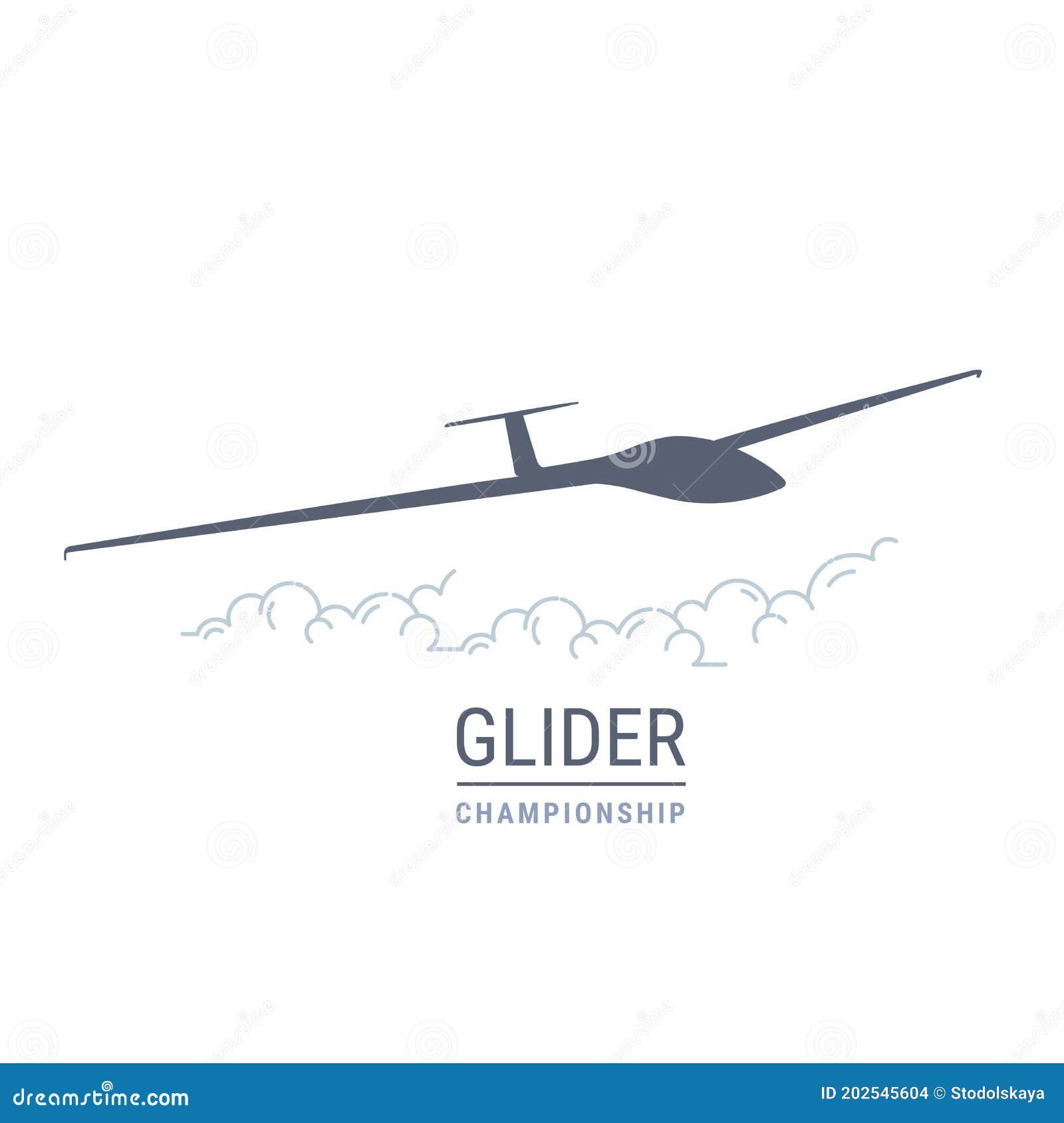 gliding flight emblem with sailplane, soaring glider silhouette, none motive-powered aircraft 