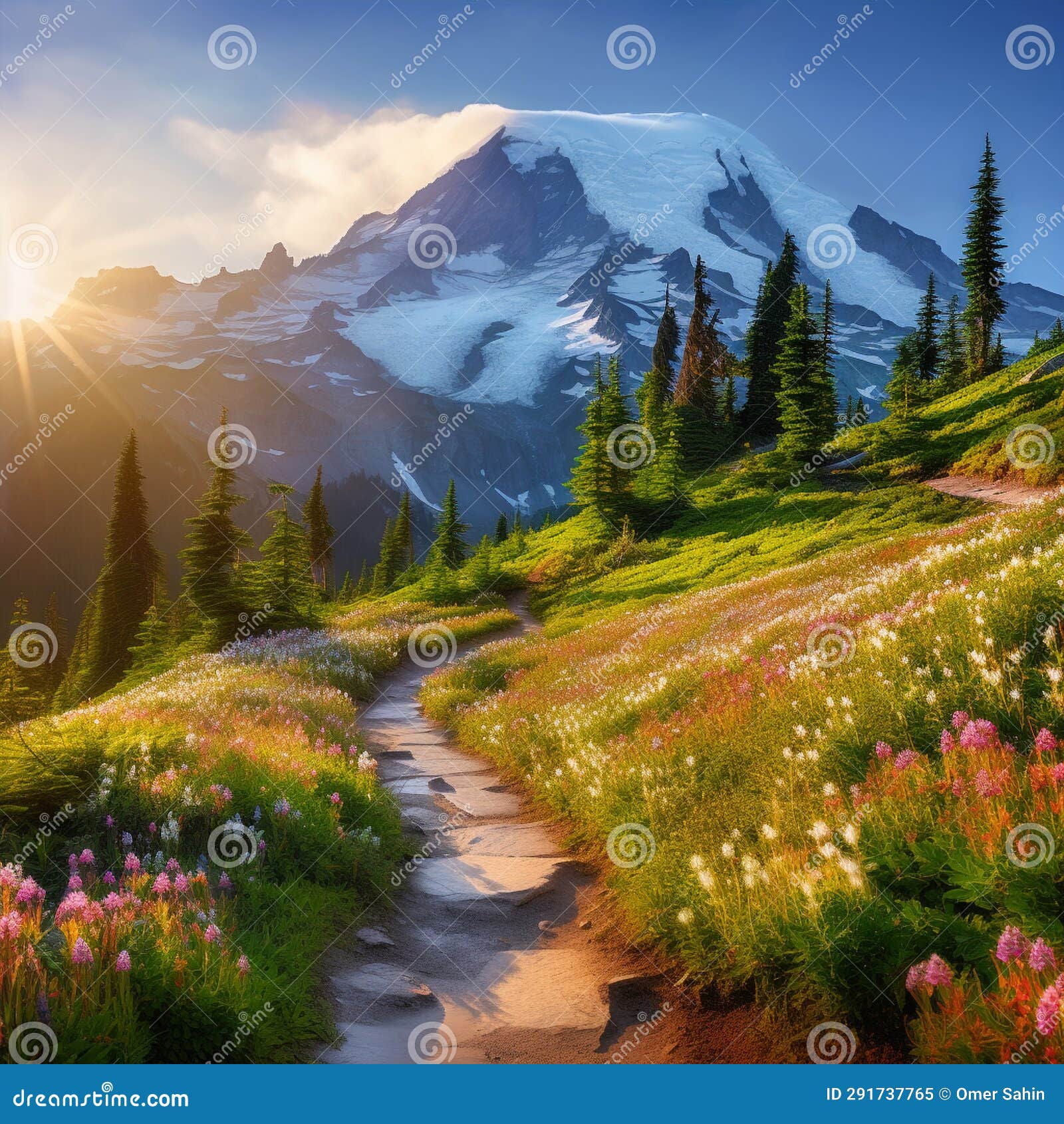 Glimmers of Wonder: a Hike through Shimmering Landscapes of Awe Stock 