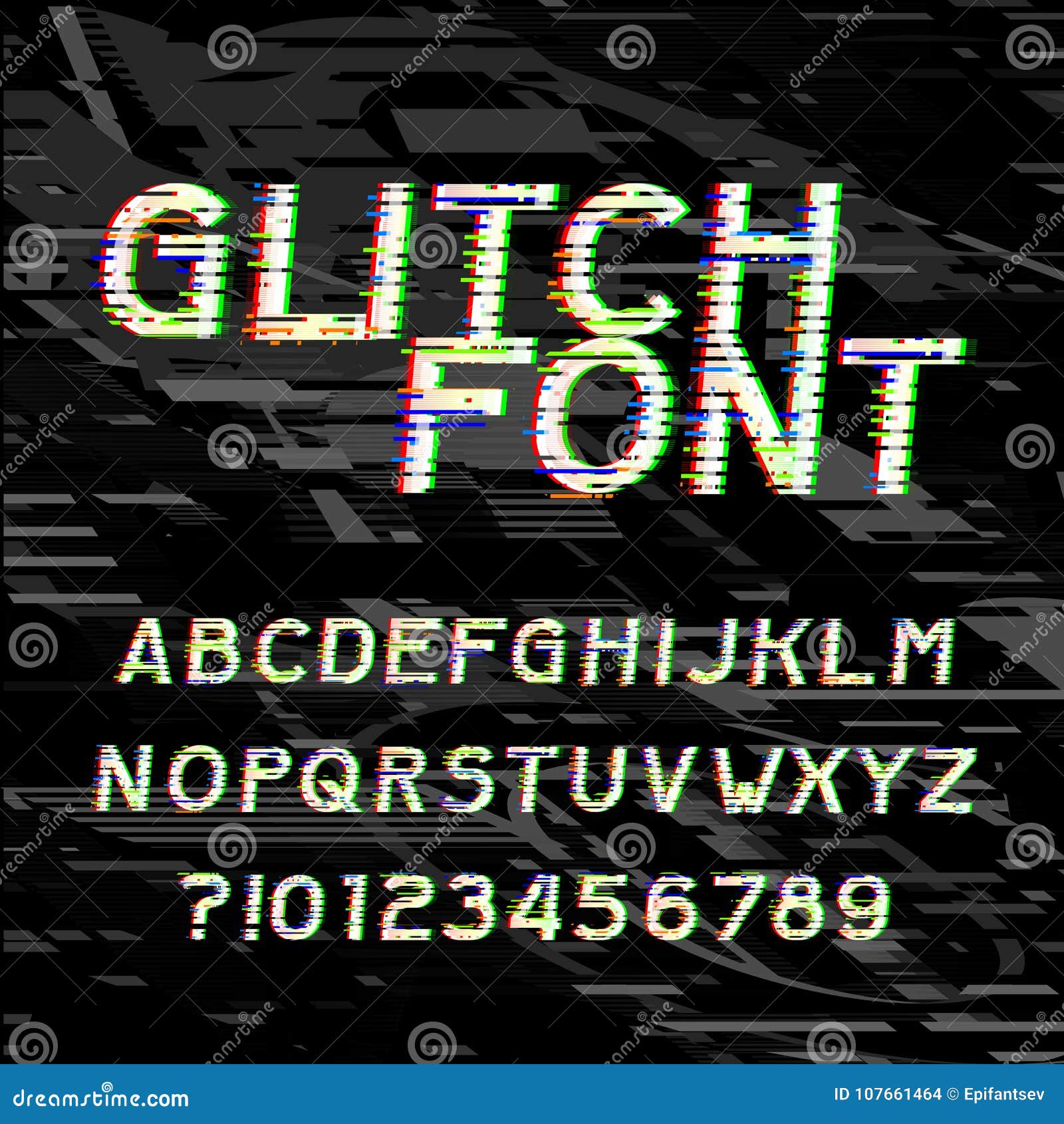 Glitch Alphabet Font Type Letters And Numbers On A Glitched Background Stock Vector Illustration Of Screen Background 107661464