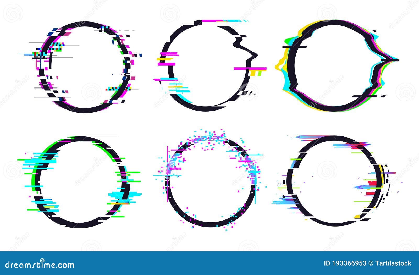 Glitch effect circle distorted shape digital Vector Image