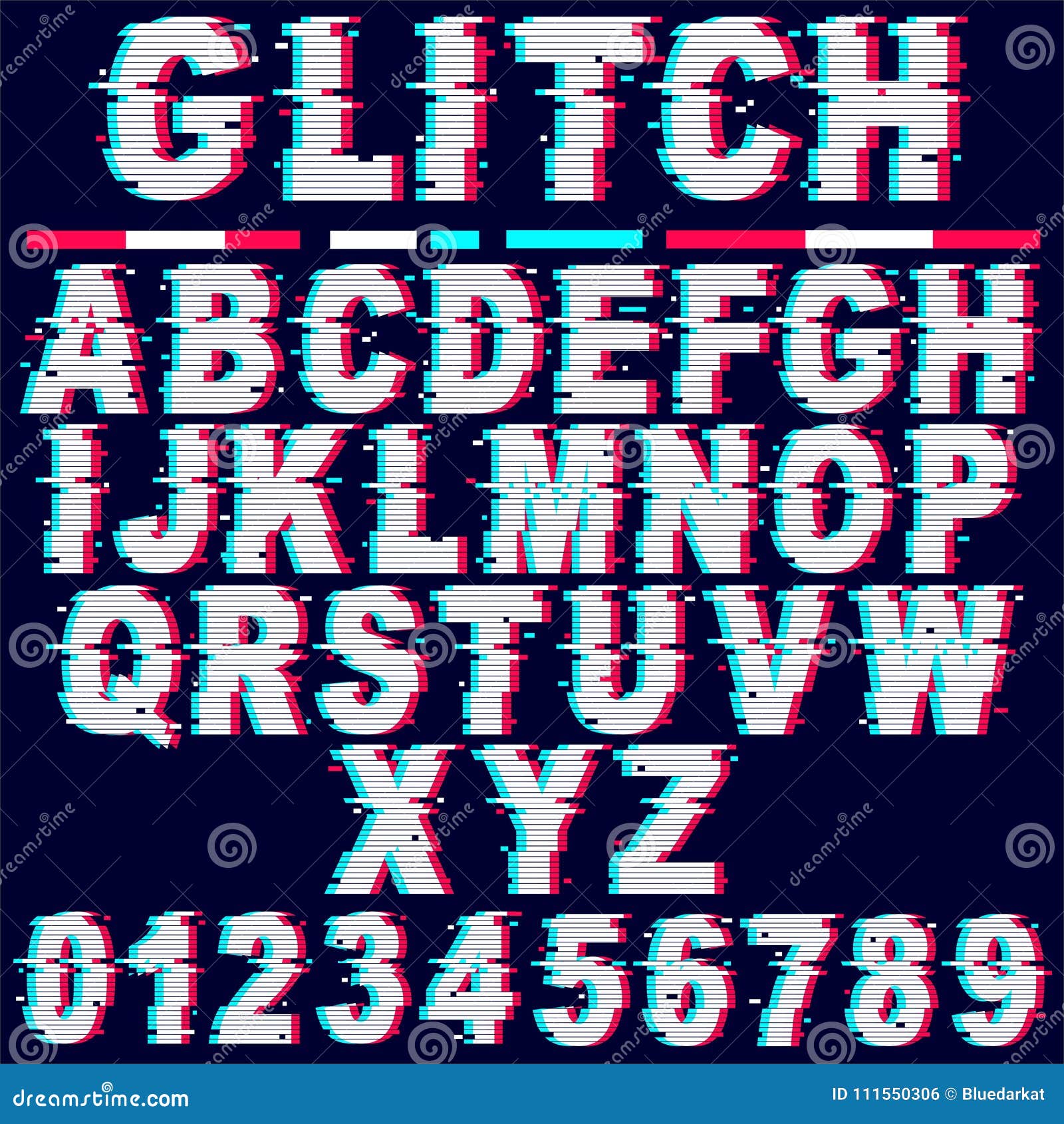glitch effect fonts letters and numbers 
