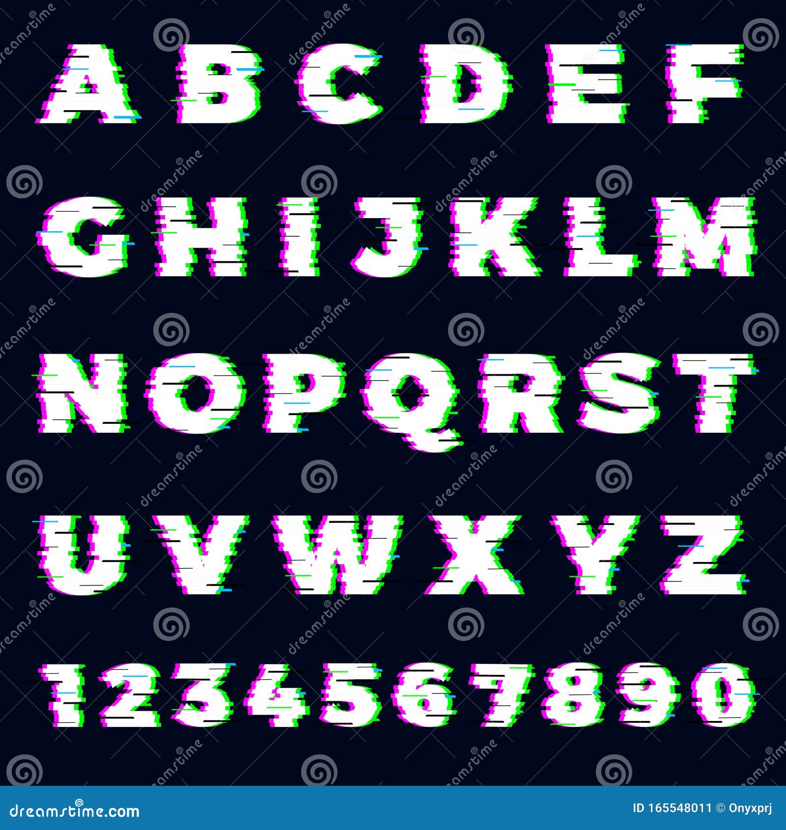 Glitch Font Alphabet Template Vector Illustration