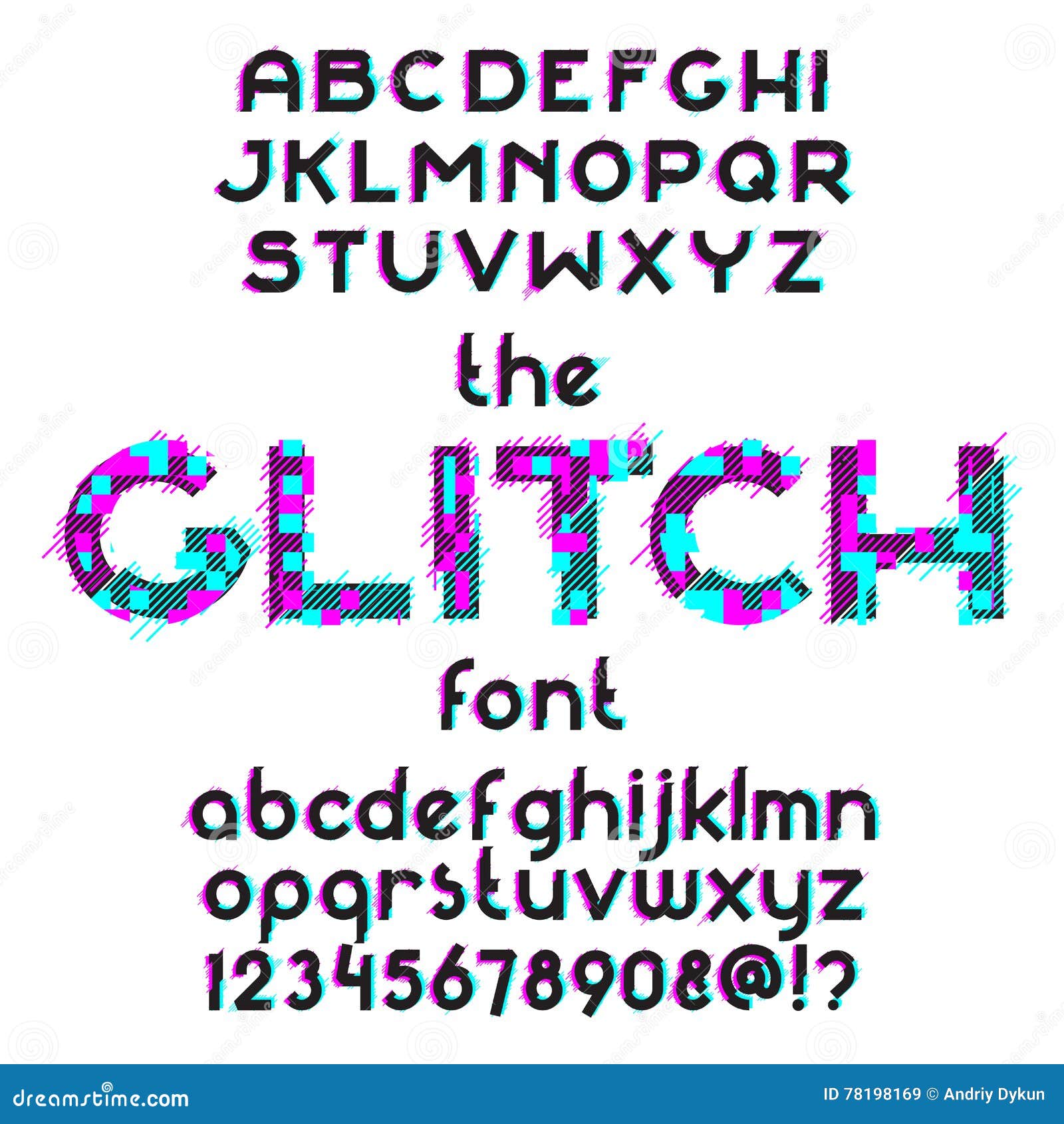 Glitch Font set stock vector. Illustration of drawing 78198169