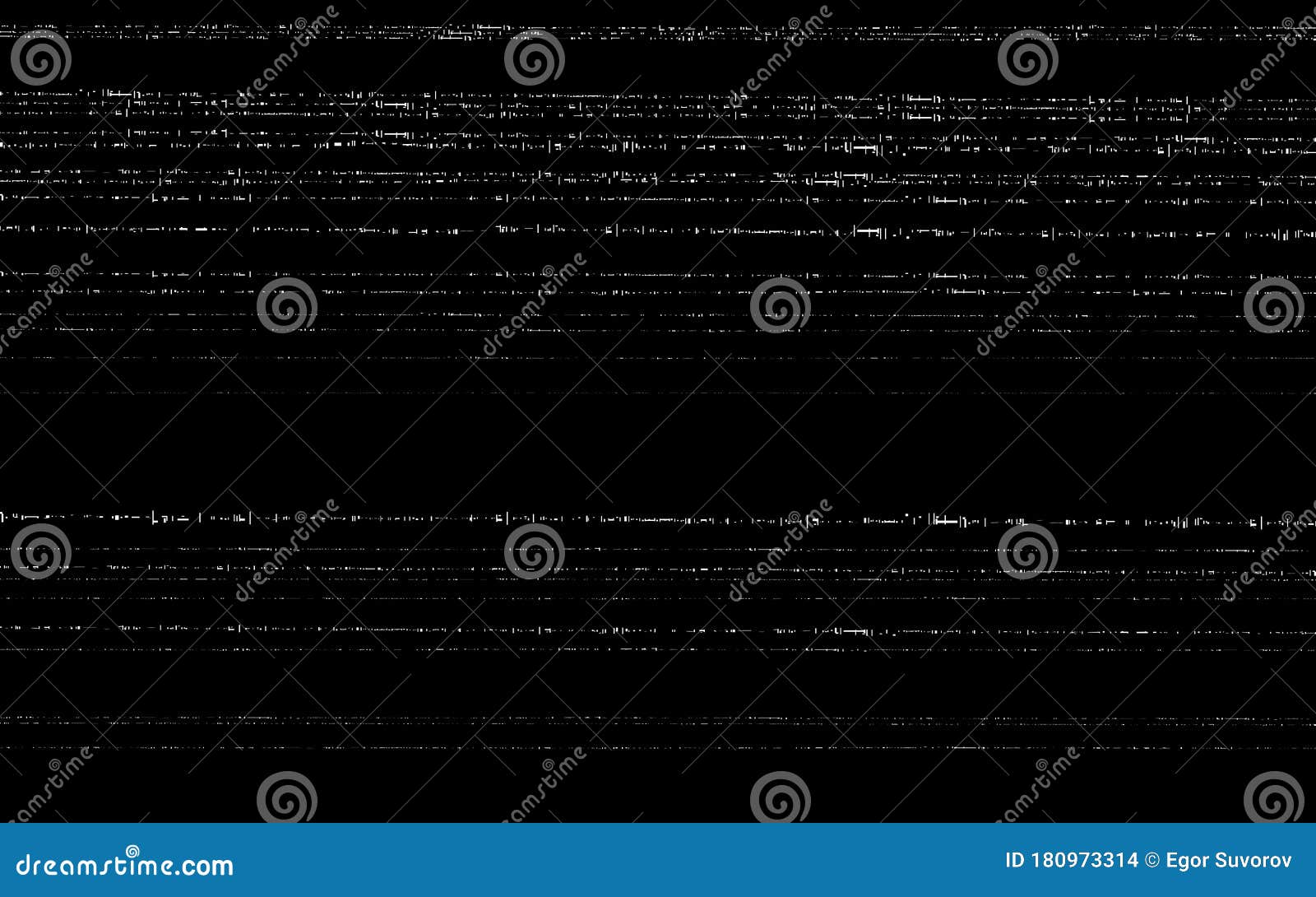 Glitch VHS Template. Old Video Effect on Black Backdrop. Horizontal Random White Lines Stock