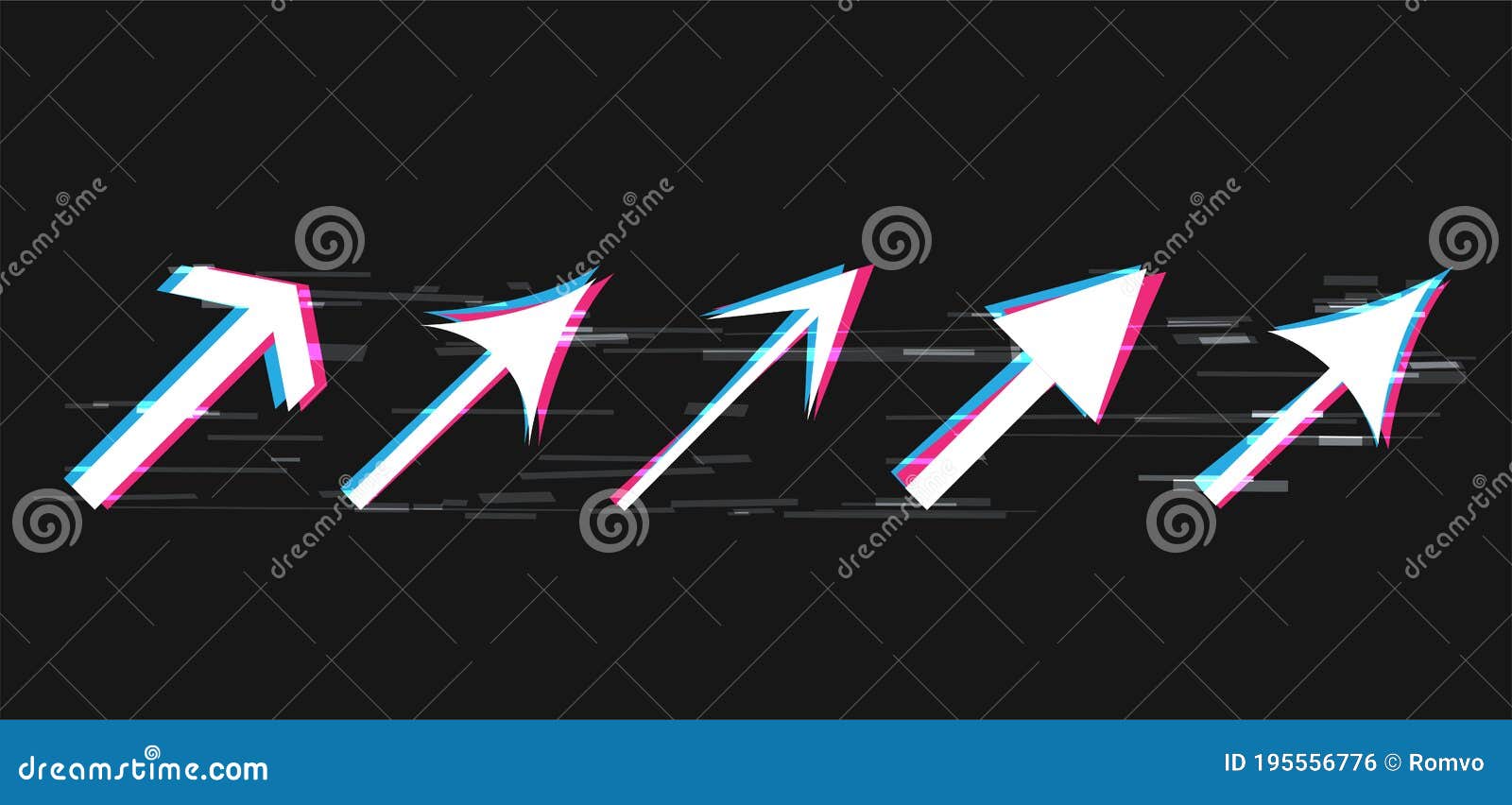 Glitch White Arrows Set Dark Background Stock Vector Illustration of