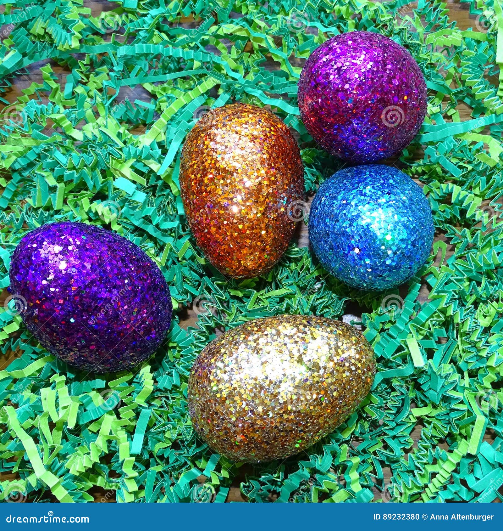 Glitter Easter Eggs in Green Grass. Stock Photo - Image of background ...