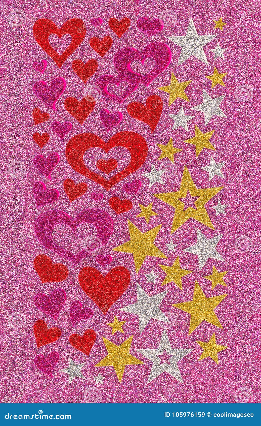 Glitter Heart and Stars on a Pink Glitter Background Stock Illustration Illustration of floral