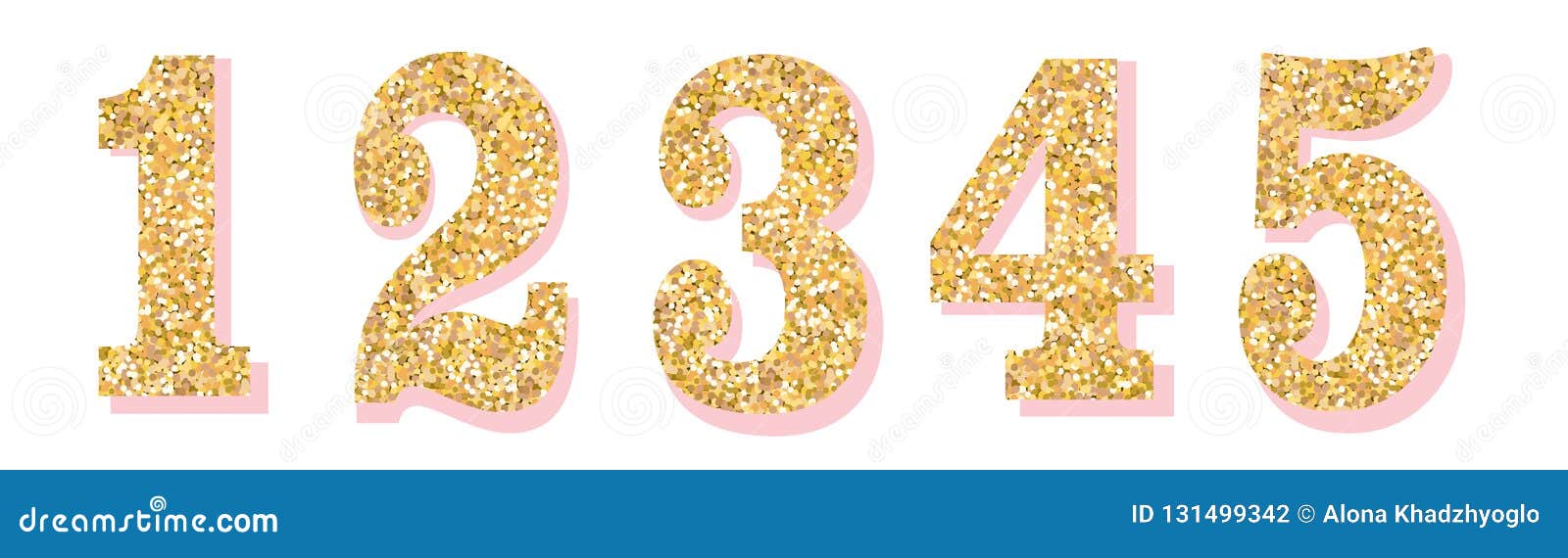 Glitter Numbers with Pink Shadow. Part 1. Princess Style Stock Vector