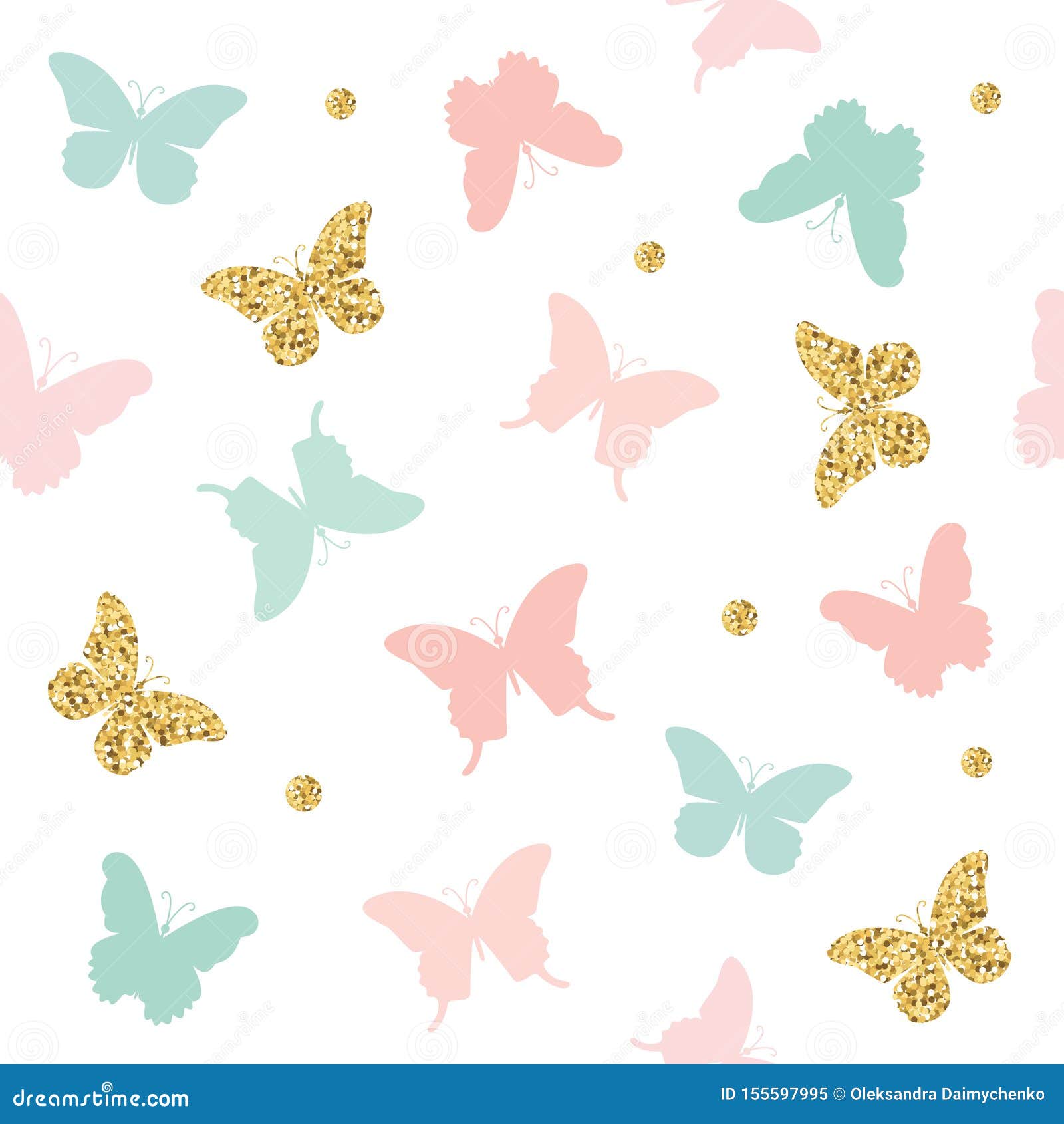 Glitter, Pastel Pink and Blue Butterflies Seamless Pattern Background.  Vector Stock Illustration - Illustration of mint, glitter: 155597995