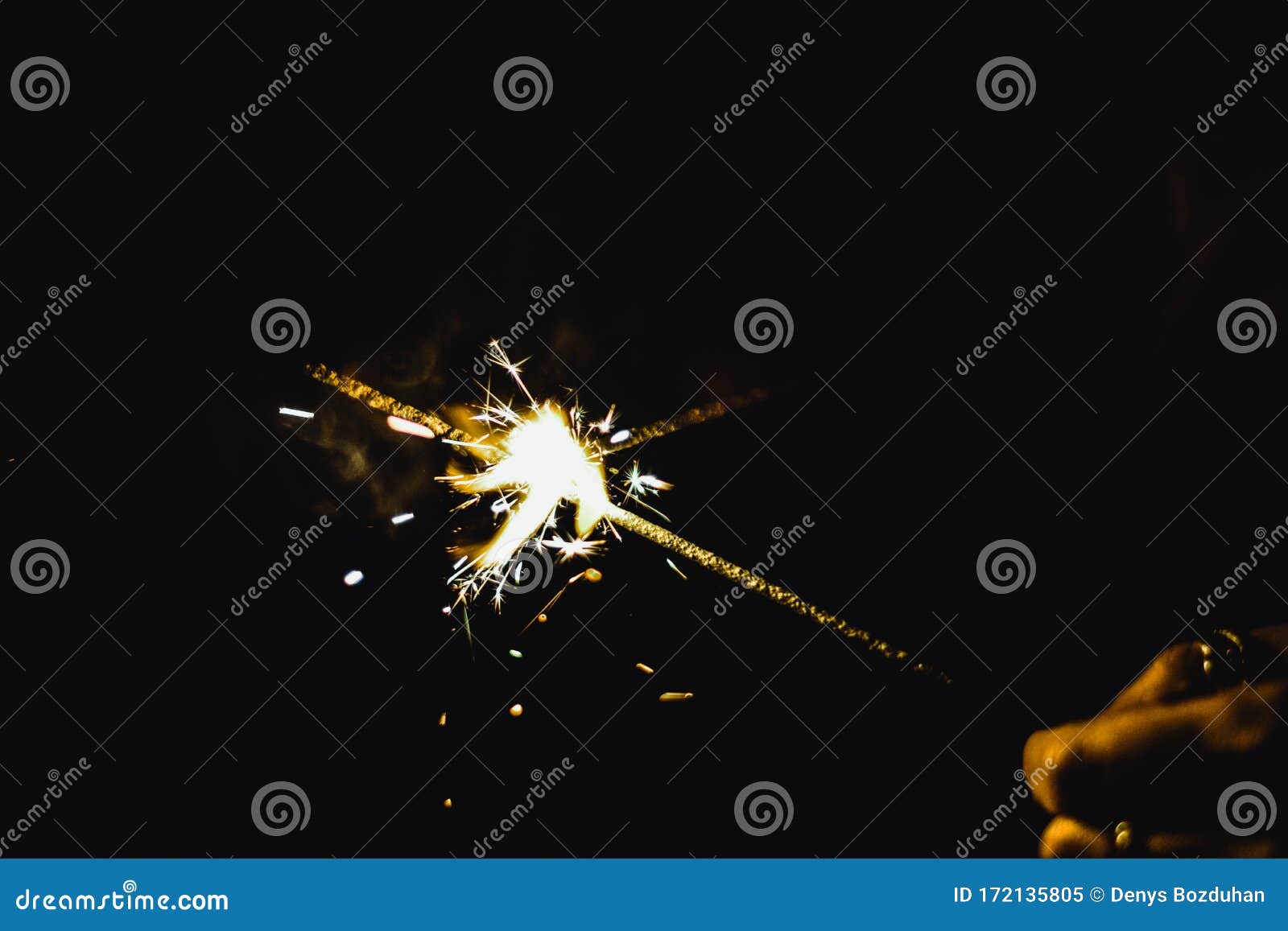 Glittering Burning Sparkler, Abstract Blur Background Stock Image