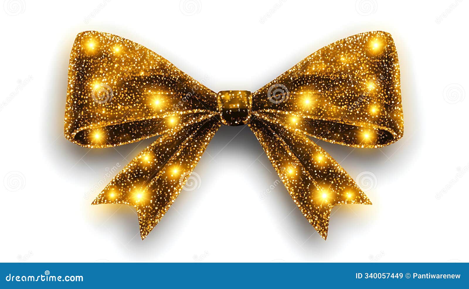 glittering golden bow with christmas fairy lights