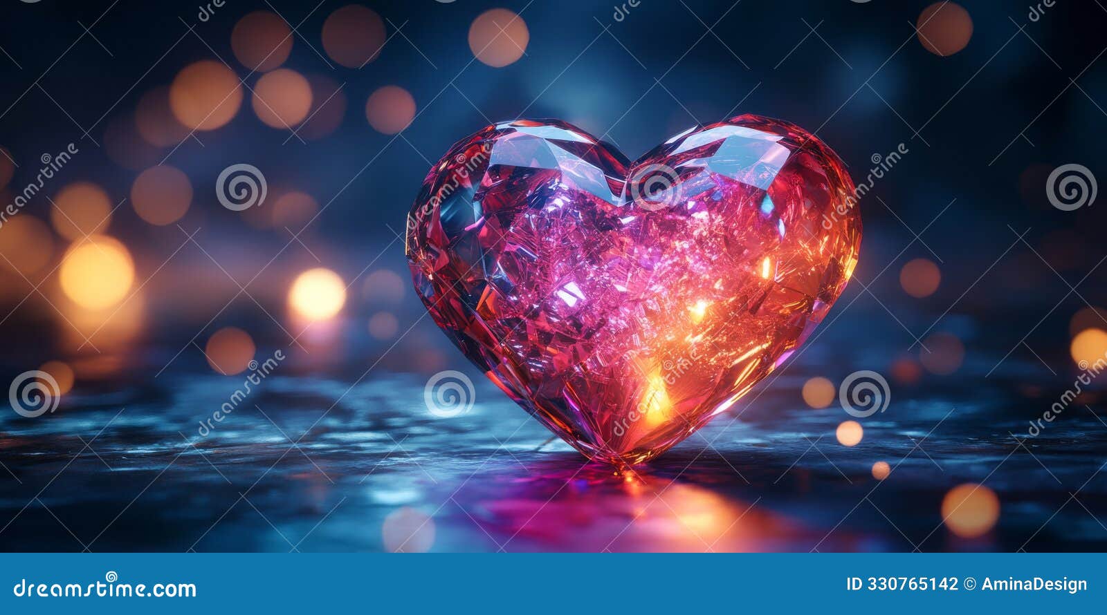 a glittering heart d gem sparkles on an elegant and artistic background displayed