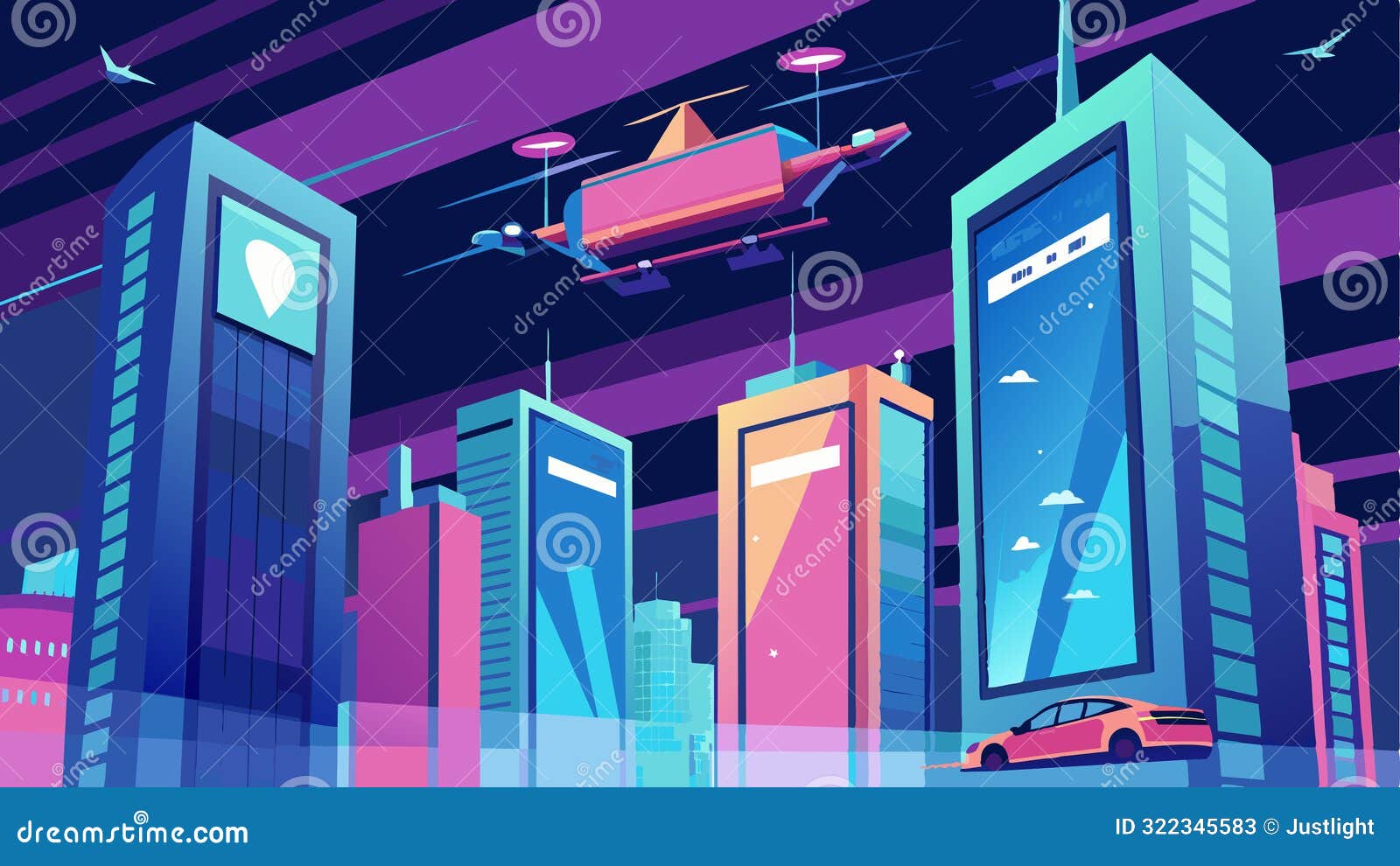 a the glittering towers a massive holographic billboard projects the latest adver for the newest air taxi models