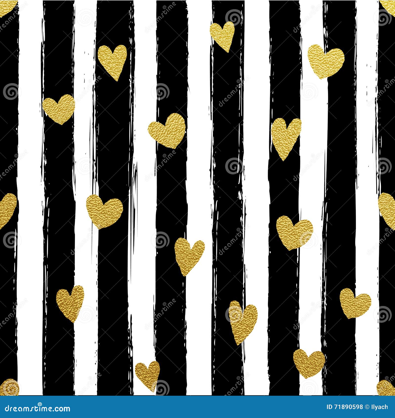 Gold Heart Black and White Stripes