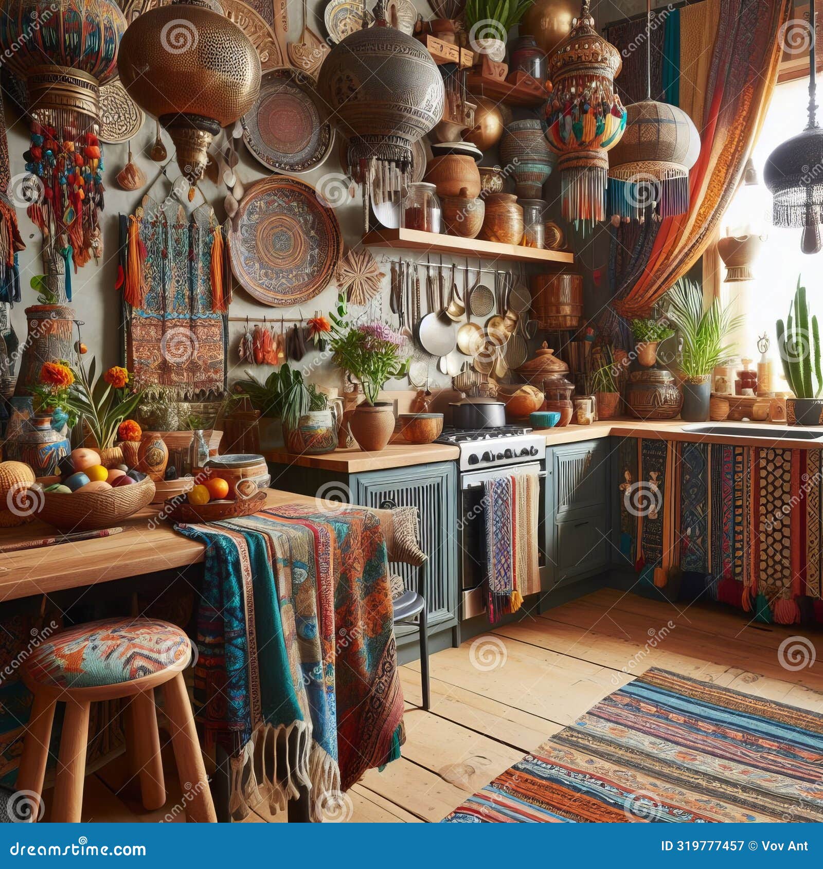 global boho kitchen eclectic mix of global patterns, texture