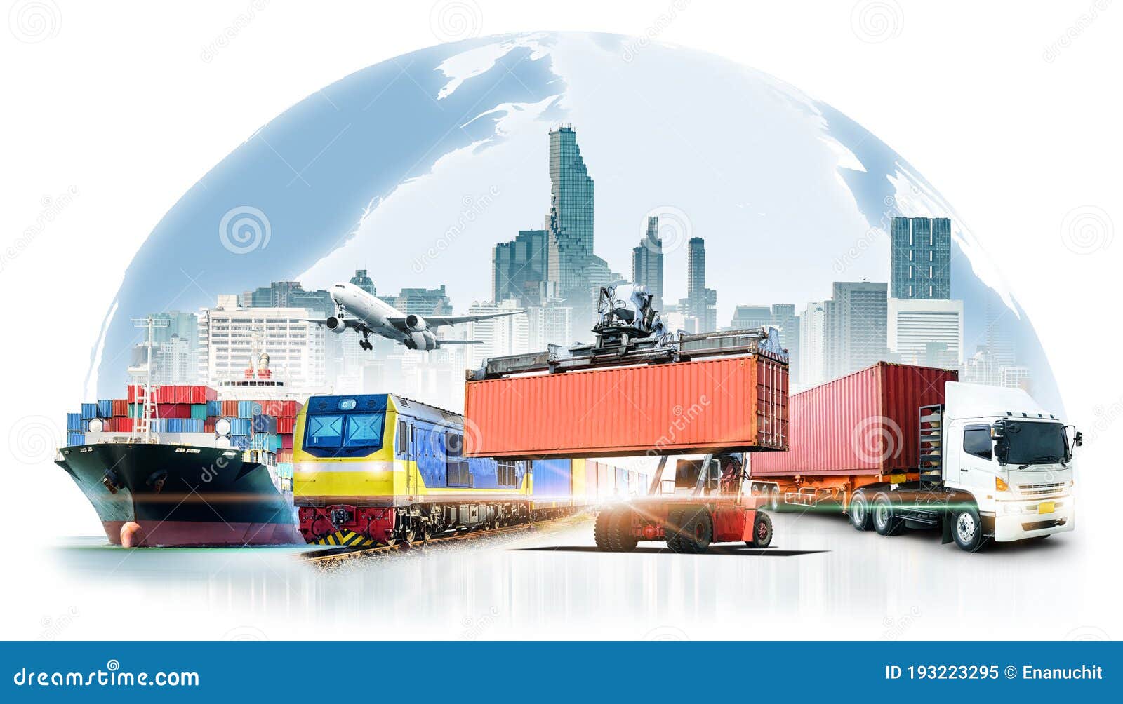 global business logistics import export on white background