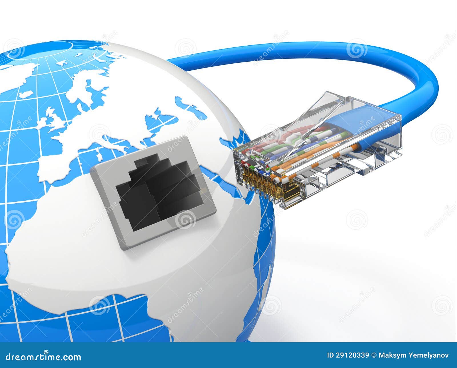 global communication. earth and cable, rj45.