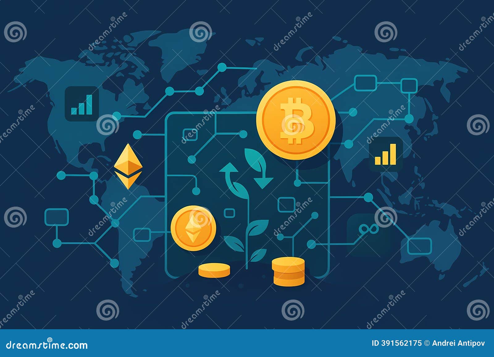 Global Crypto Network with Blockchain Nodes and Digital Tokens, AI  Generated Stock Illustration - Illustration of chart, cryptocurrency:  391562175