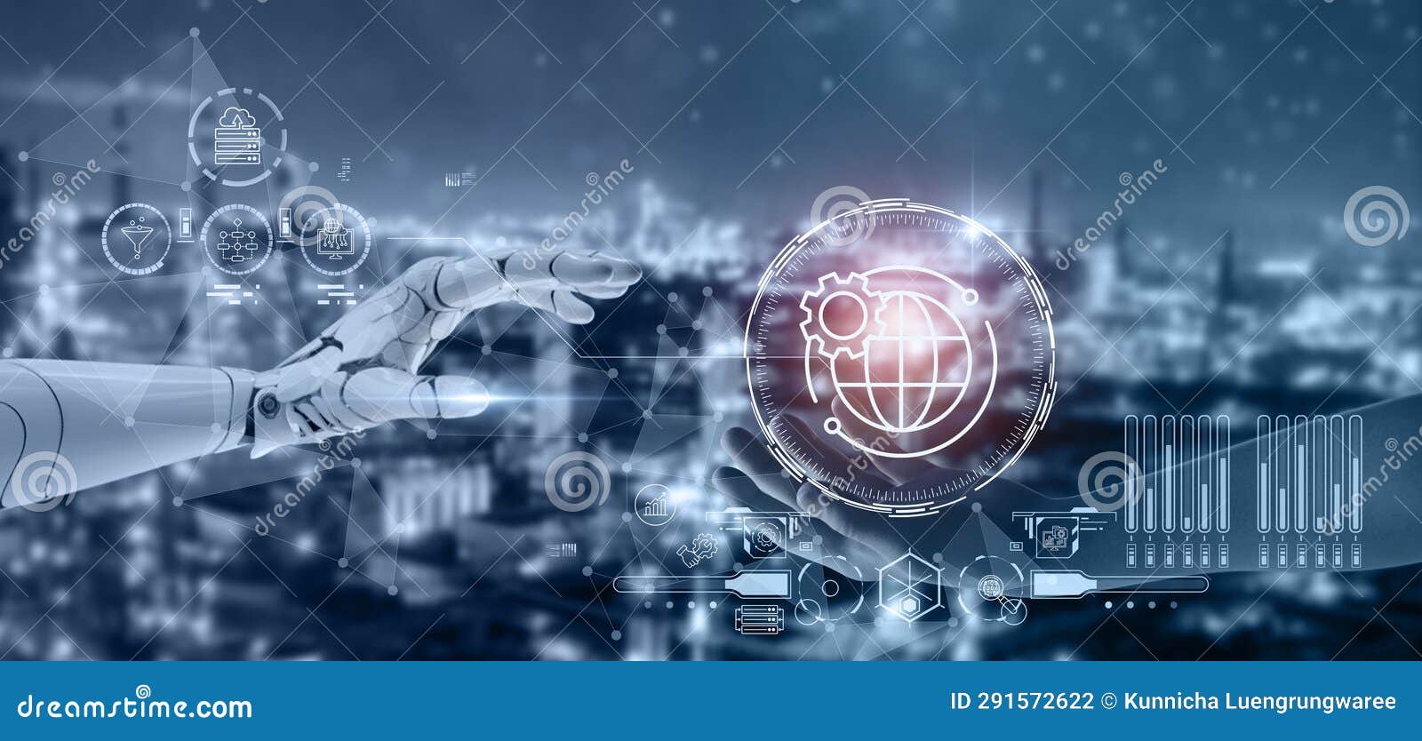 global data science concept. big data analysis, global internet network, business analytics, automation process.