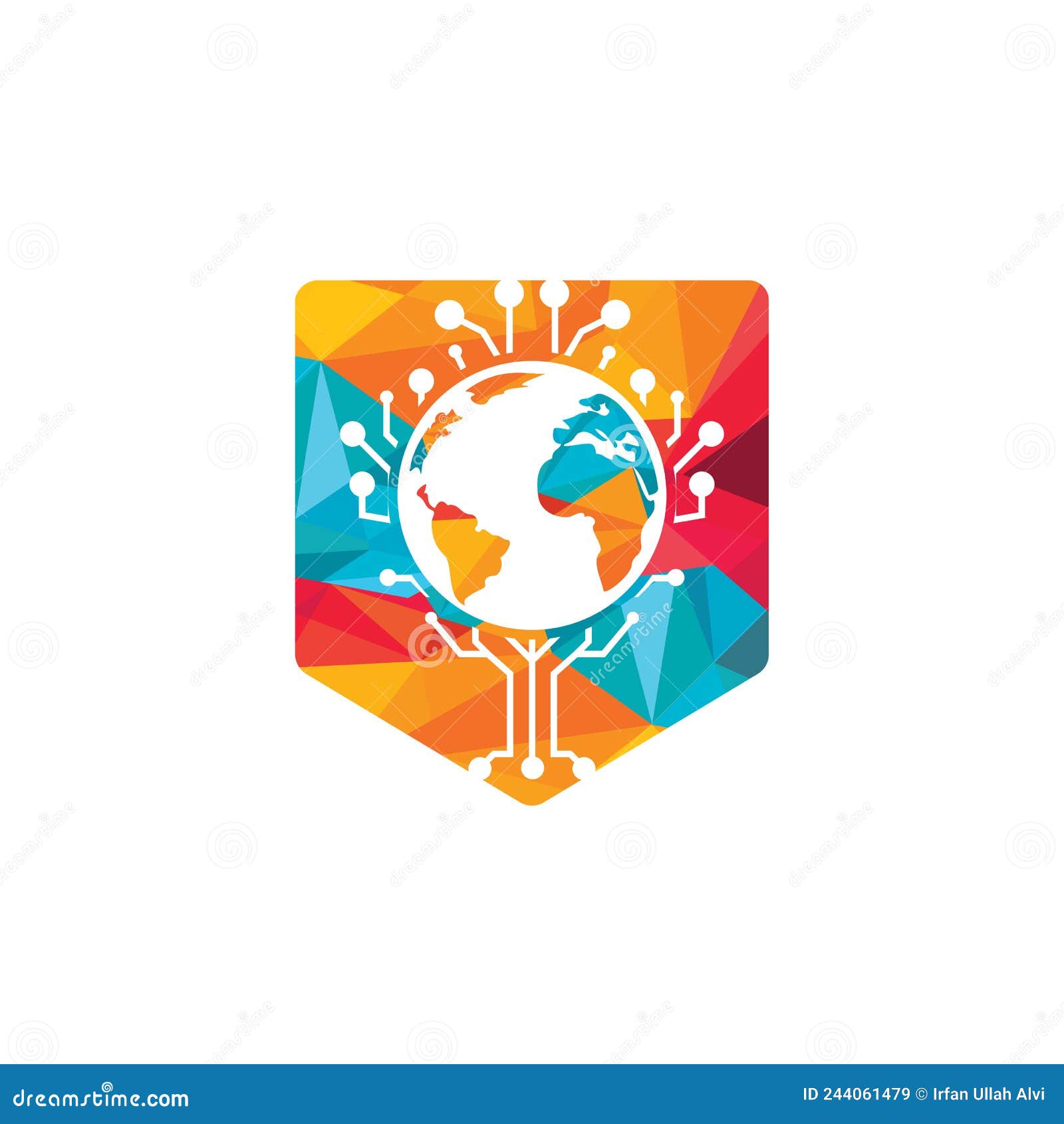 World Tech Vector Logo Design Template. Globe and Tech Tree Icon Design. Stock Vector
