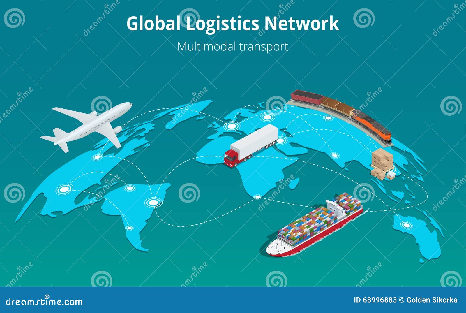 global logistics network web site concept flat 3d isometric   air cargo trucking rail transportation