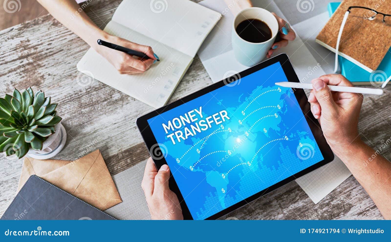 global money transfer and e-payments. internet and financial technology concept.