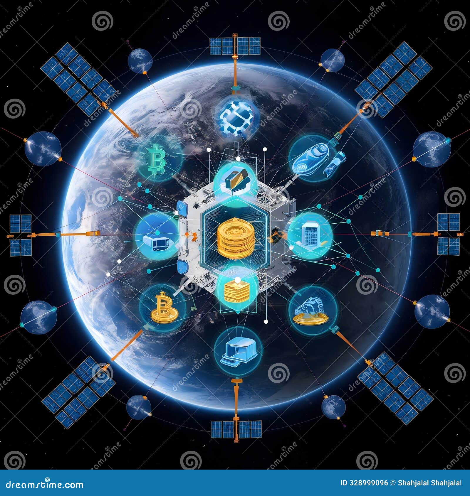 Global Network: Bridging Internet Business with Blockchain, IoT, and  Cryptocurrency. Stock Illustration - Illustration of galaxy, organ:  328999096