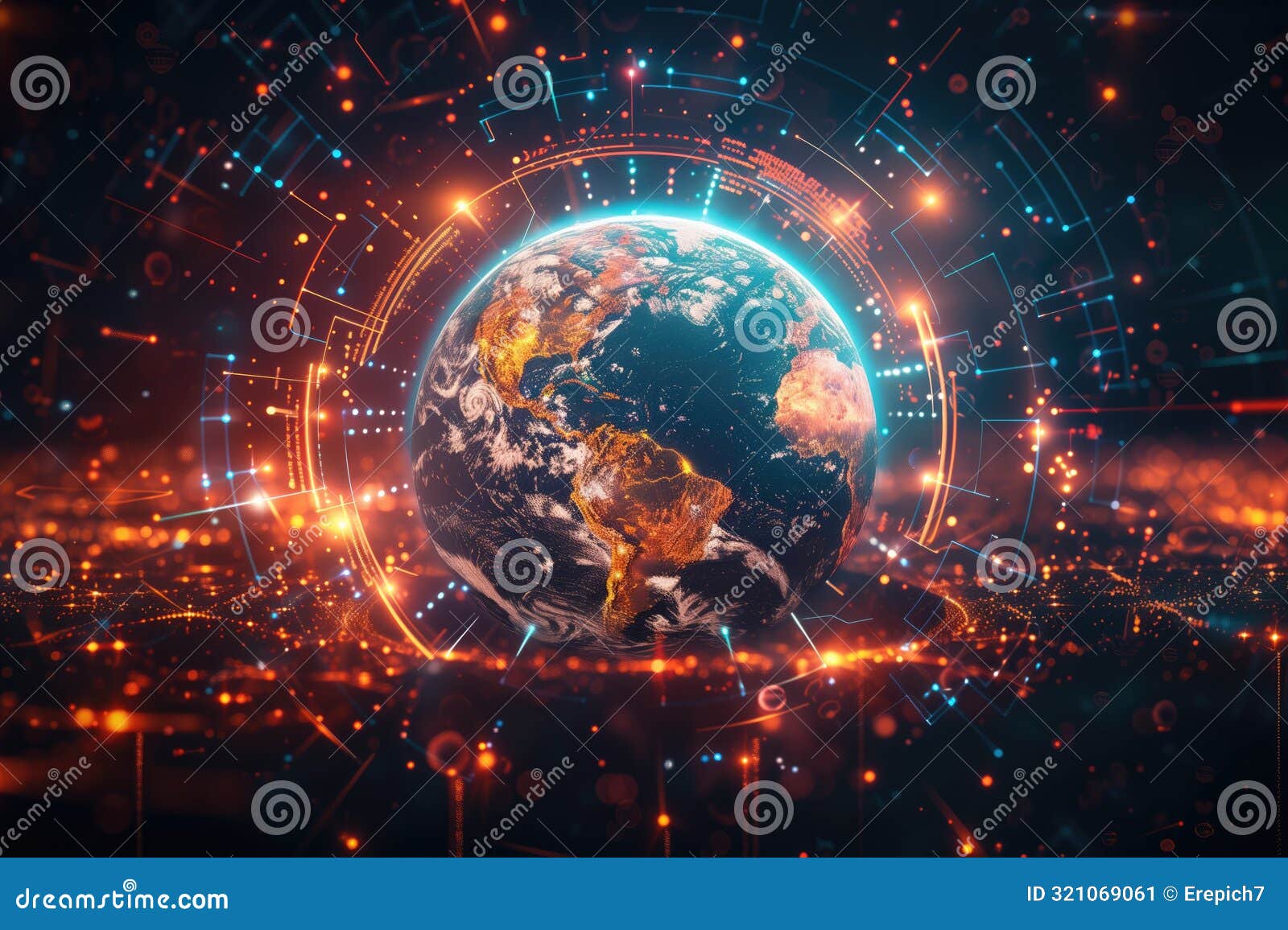 global network connection covering the earth with lines of innovative perceptron