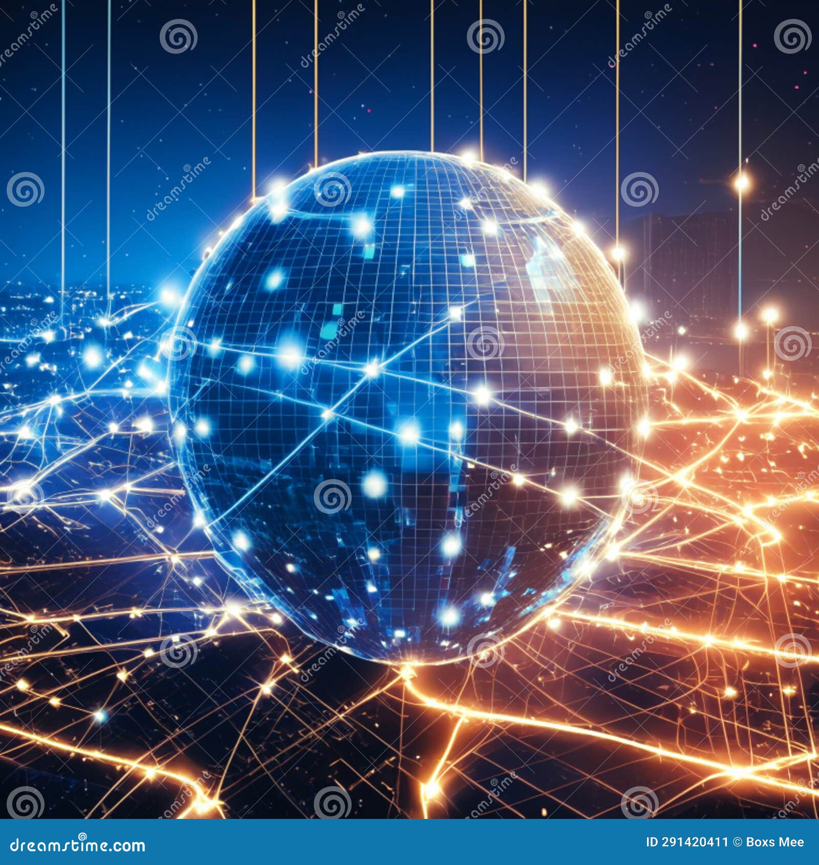 Global Network Connection and Data Exchanges Over the World. 3D