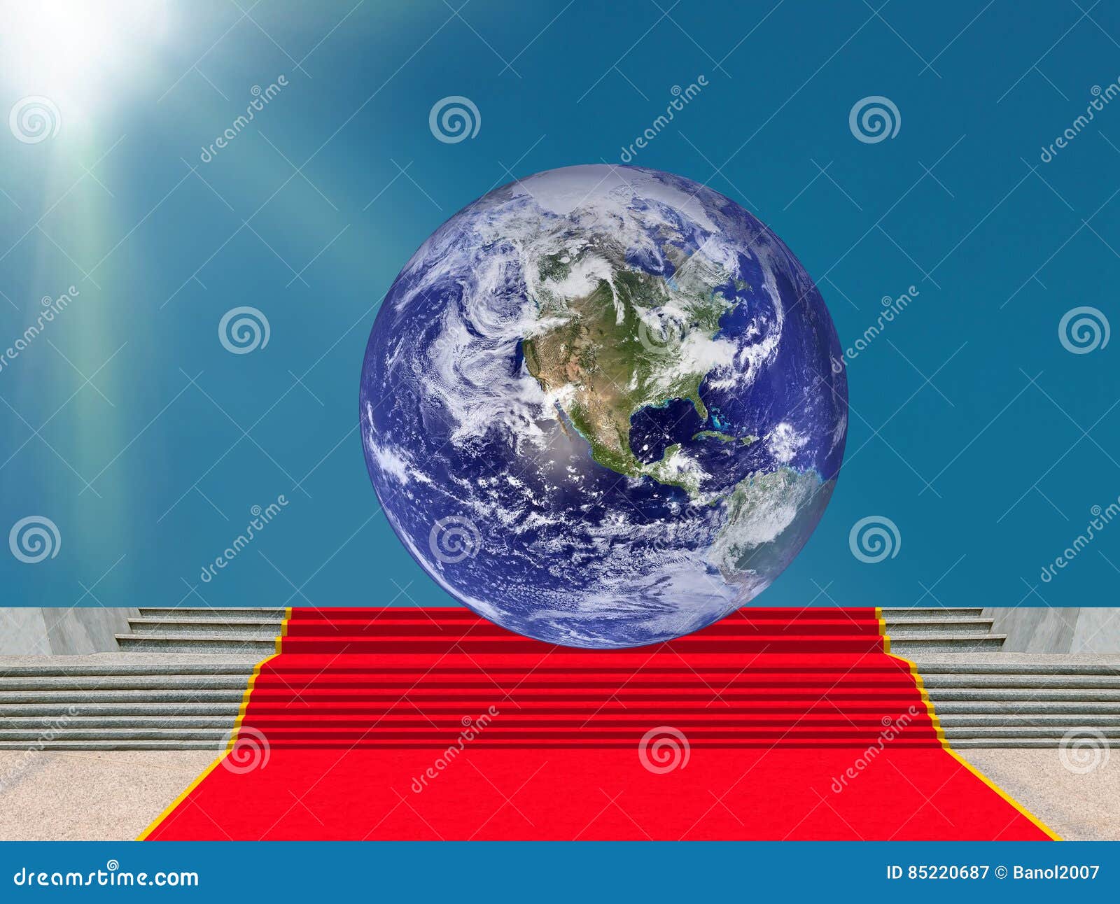 Global Success. Earth On Top, Red Carpet. Stock Image Image of