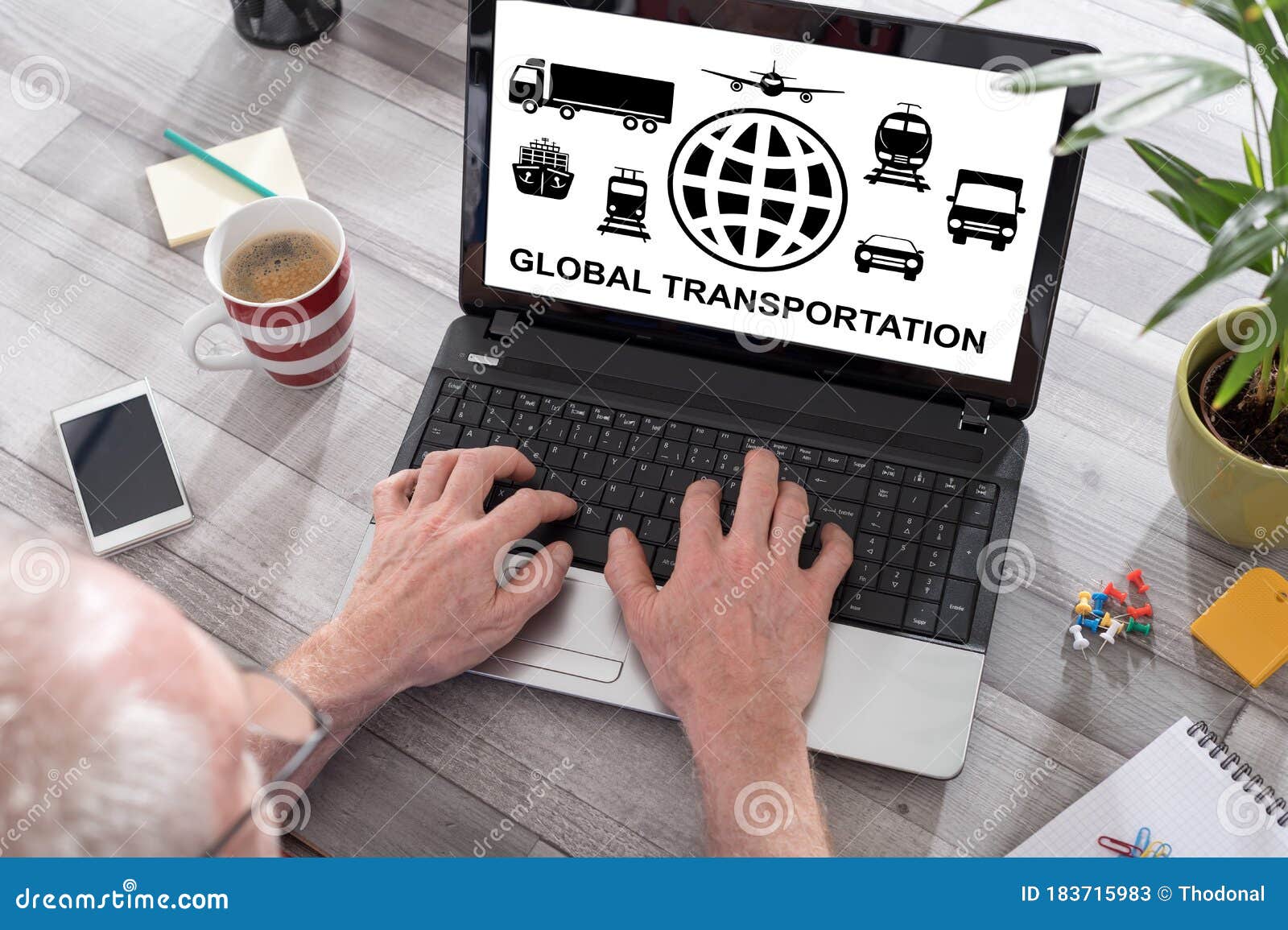 Global Transportation Concept on a Laptop Screen Stock Image Image of