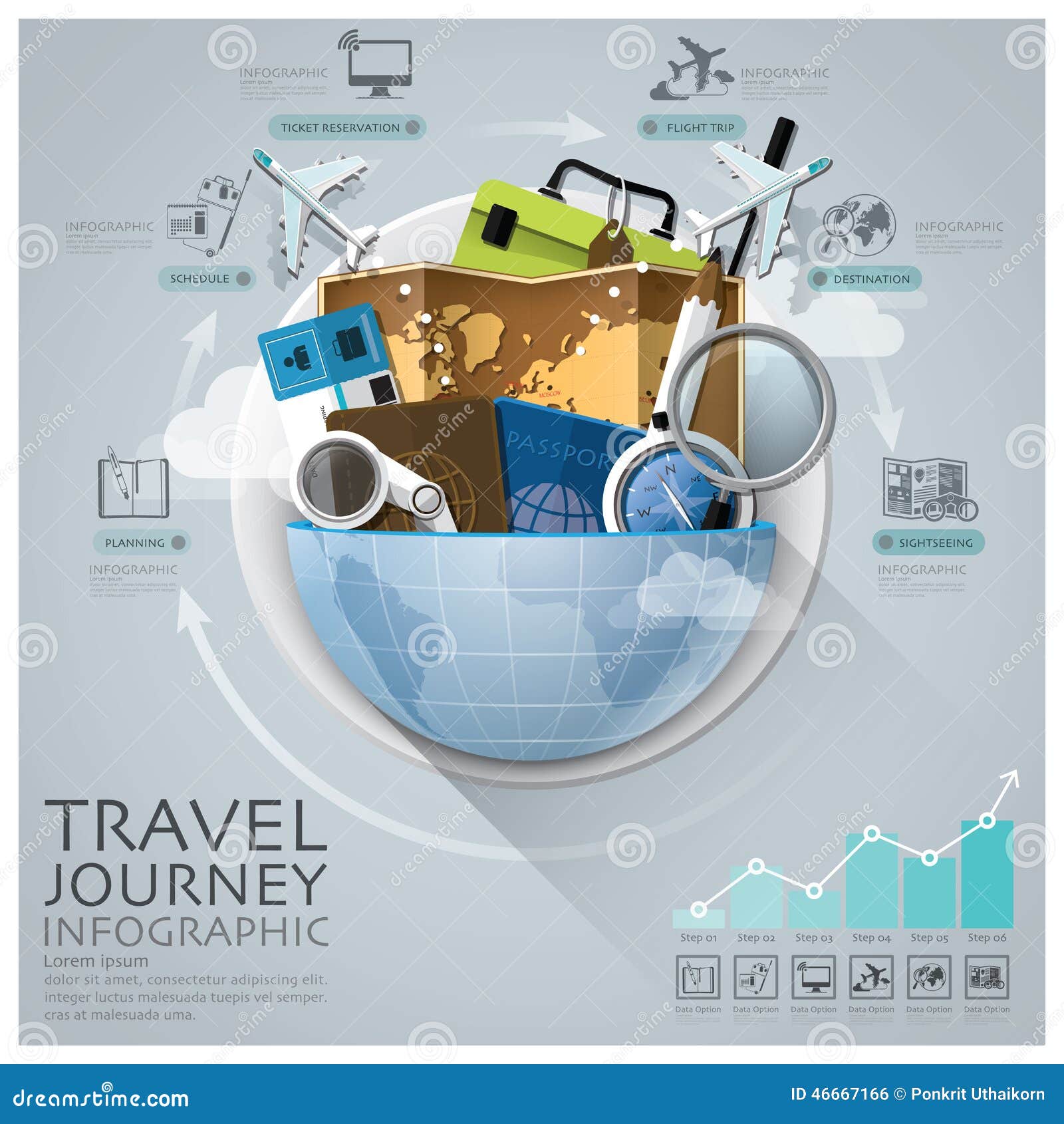 Global Travel and Journey Infographic with Round Circle Diagram Stock ...