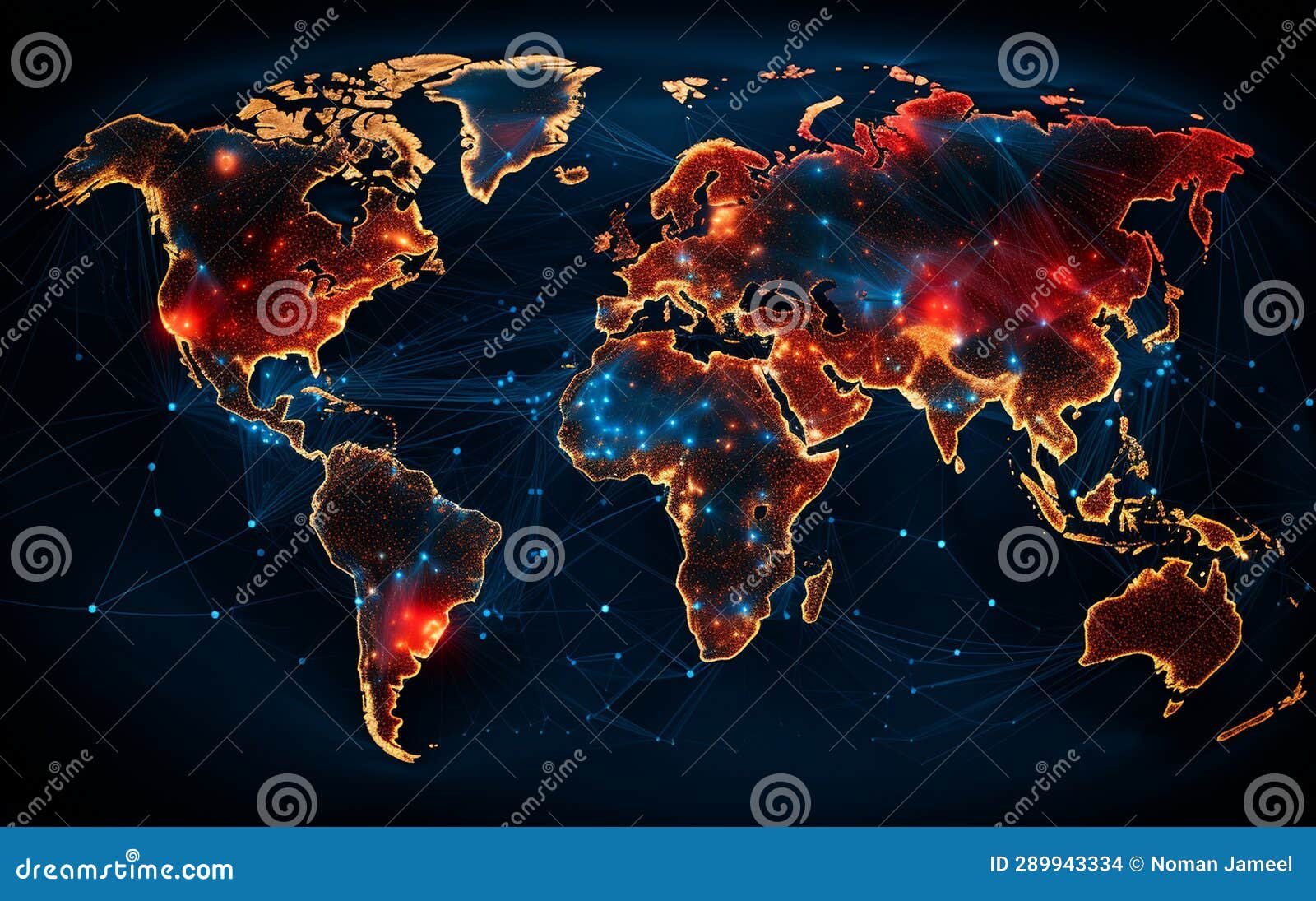 Global User Network World Map Display. Generative by Ai Stock