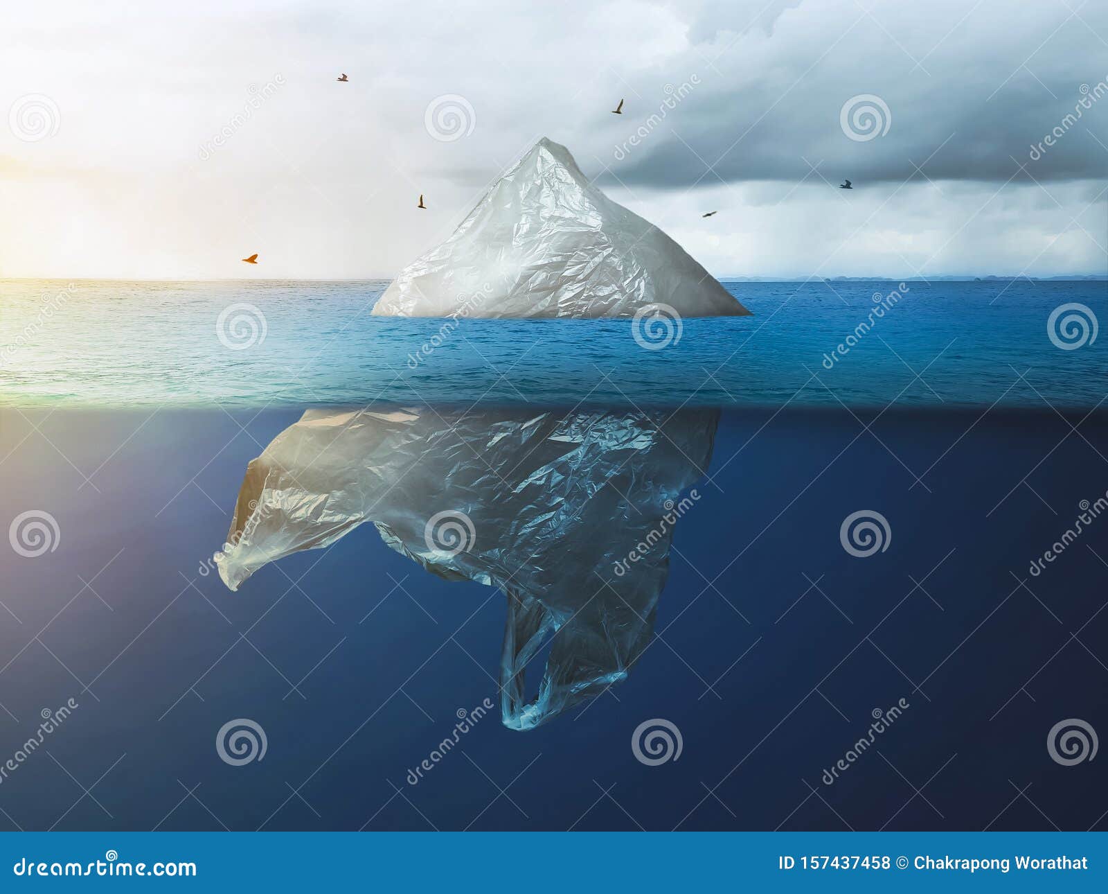 Global Warming in the Arctic. Plastic Bag Iceberg with the Bird