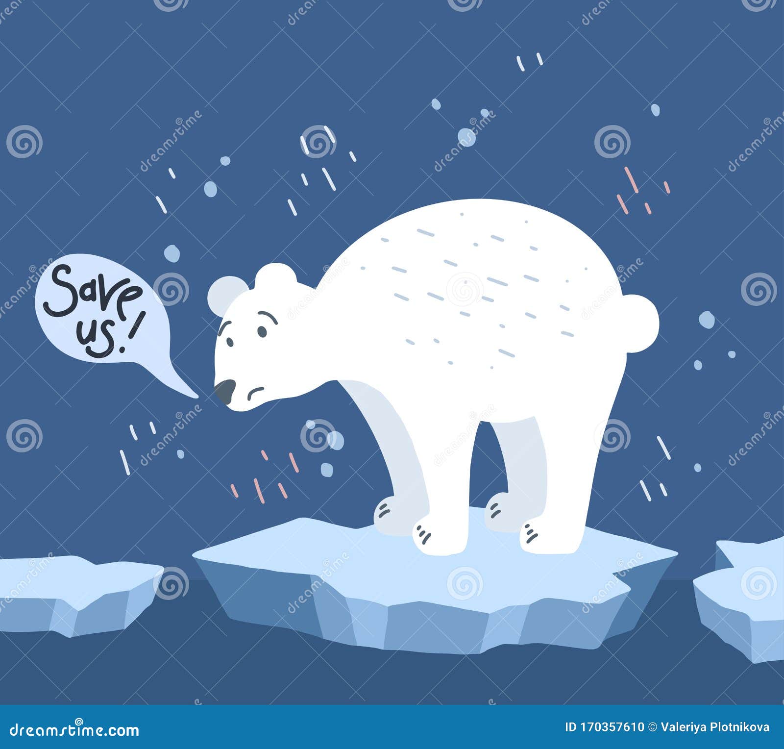 Global Warming. Cartoon Doodle Illustration of a Sad Bear on Melted Ice  with Speech Bubble. Save Us Stock Vector - Illustration of melt, cartoon:  170357610