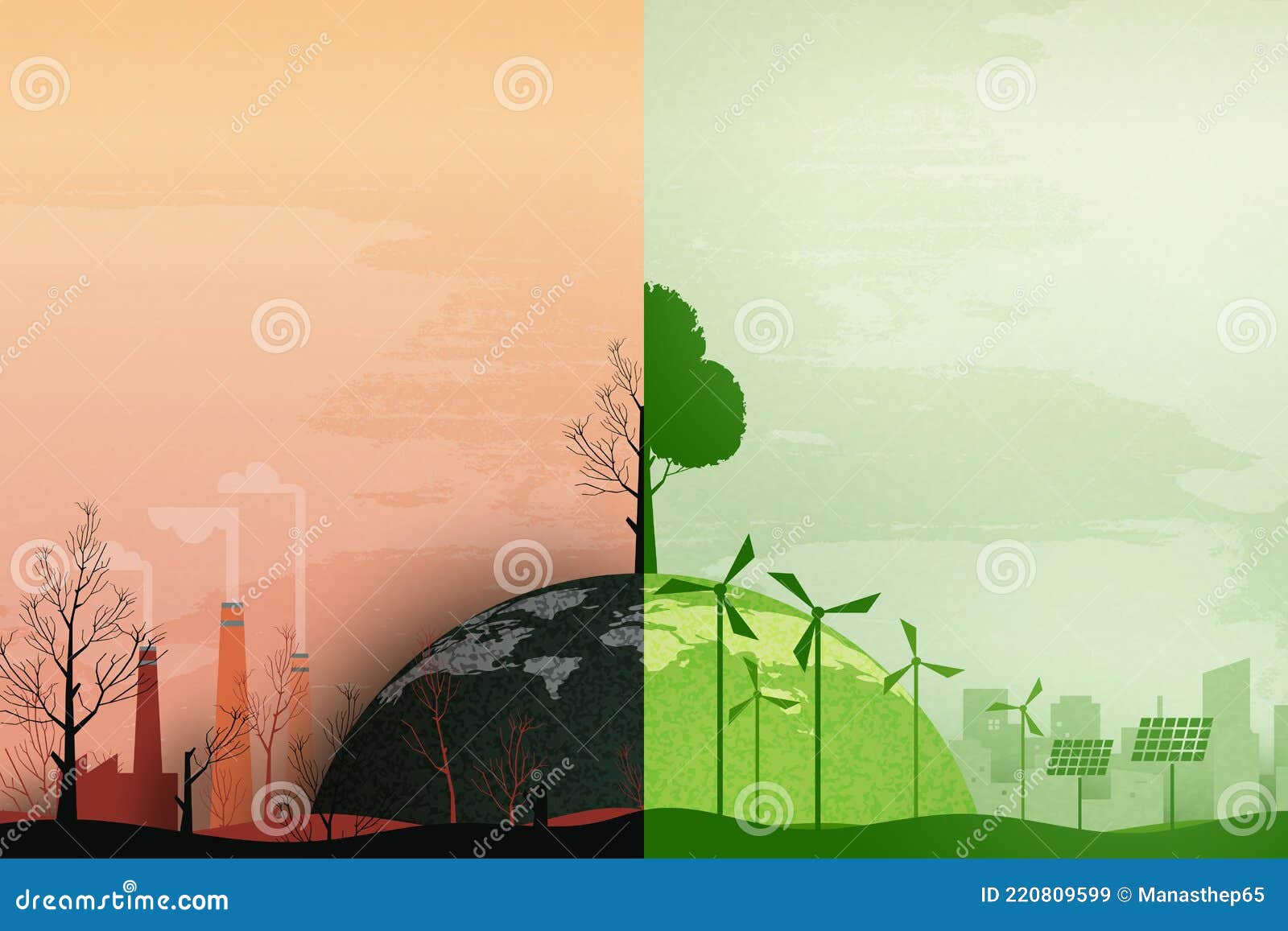 Global Warming and Climate Change  World of Polluted and Green  Environment Background Stock Vector - Illustration of environmental,  factory: 220809599