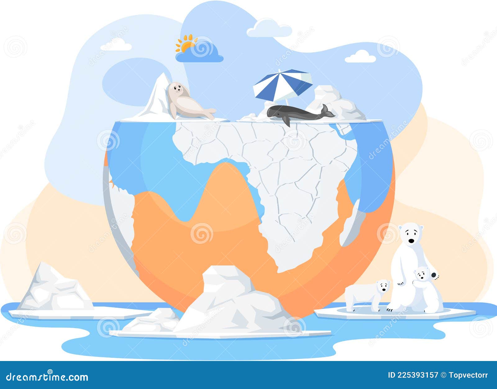 Global Warming and Climate Change on Earth Concept. Polar Animals Suffer  from Melting Glaciers Stock Vector - Illustration of abstract, brown:  225393157