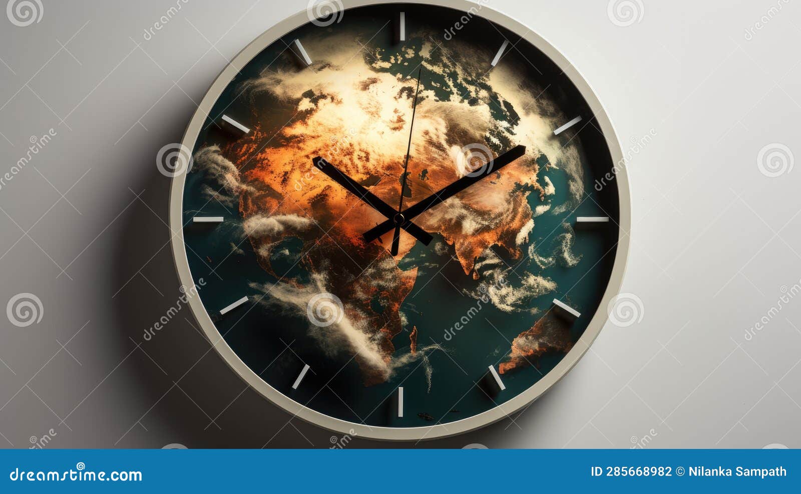 Global Warming on Earth Concept, Continents Heating Up Inside the Clock