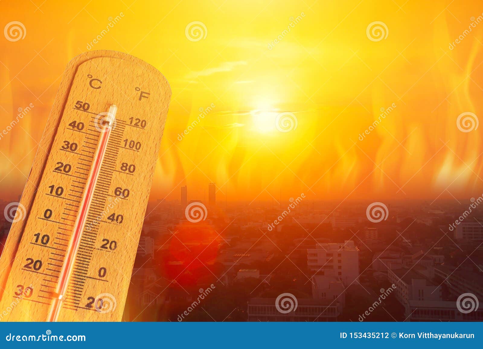 global warming high temperature city heat wave in summer season concept