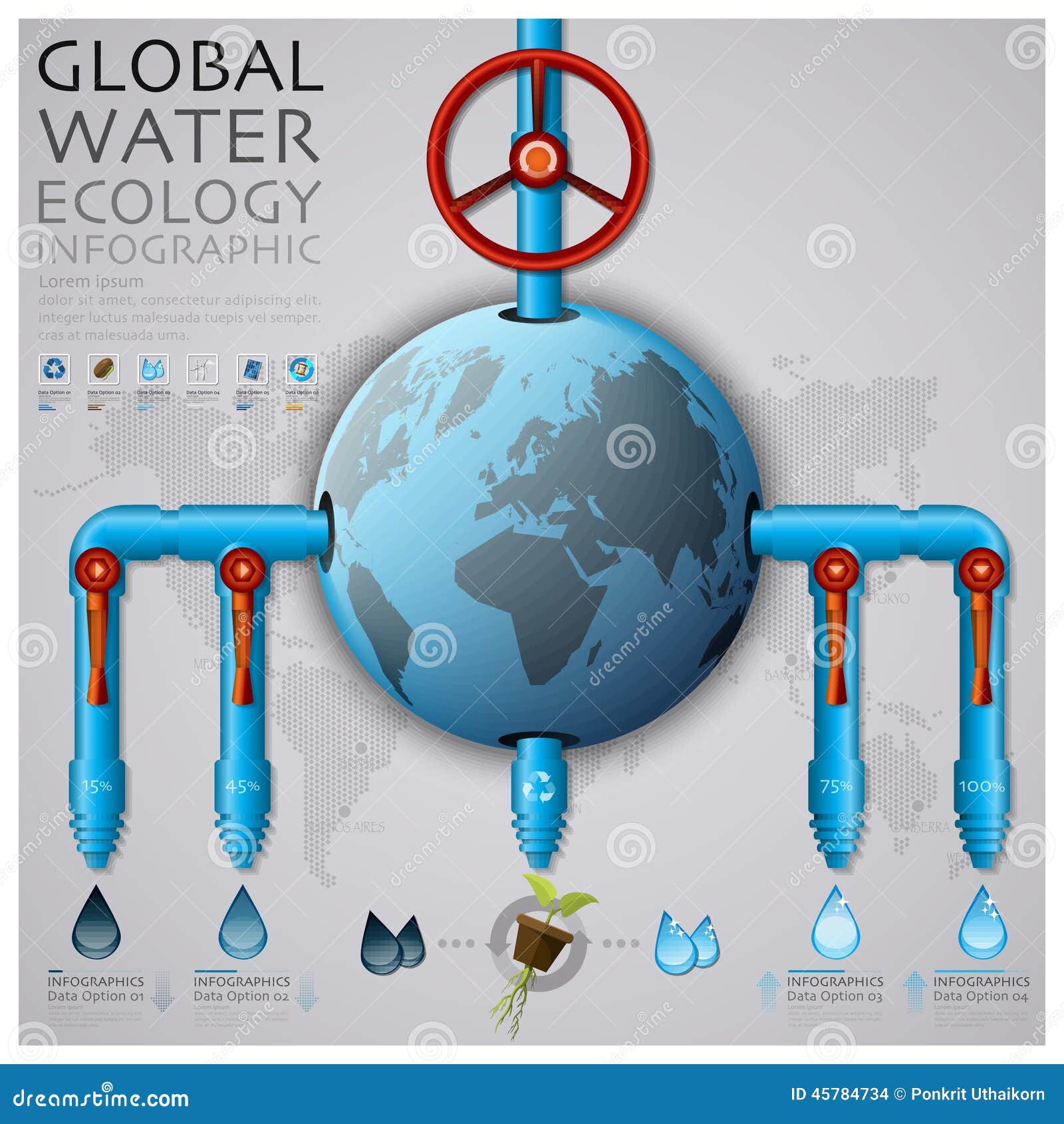 Global Water Pipeline Ecology and Environment Infographic Stock Vector
