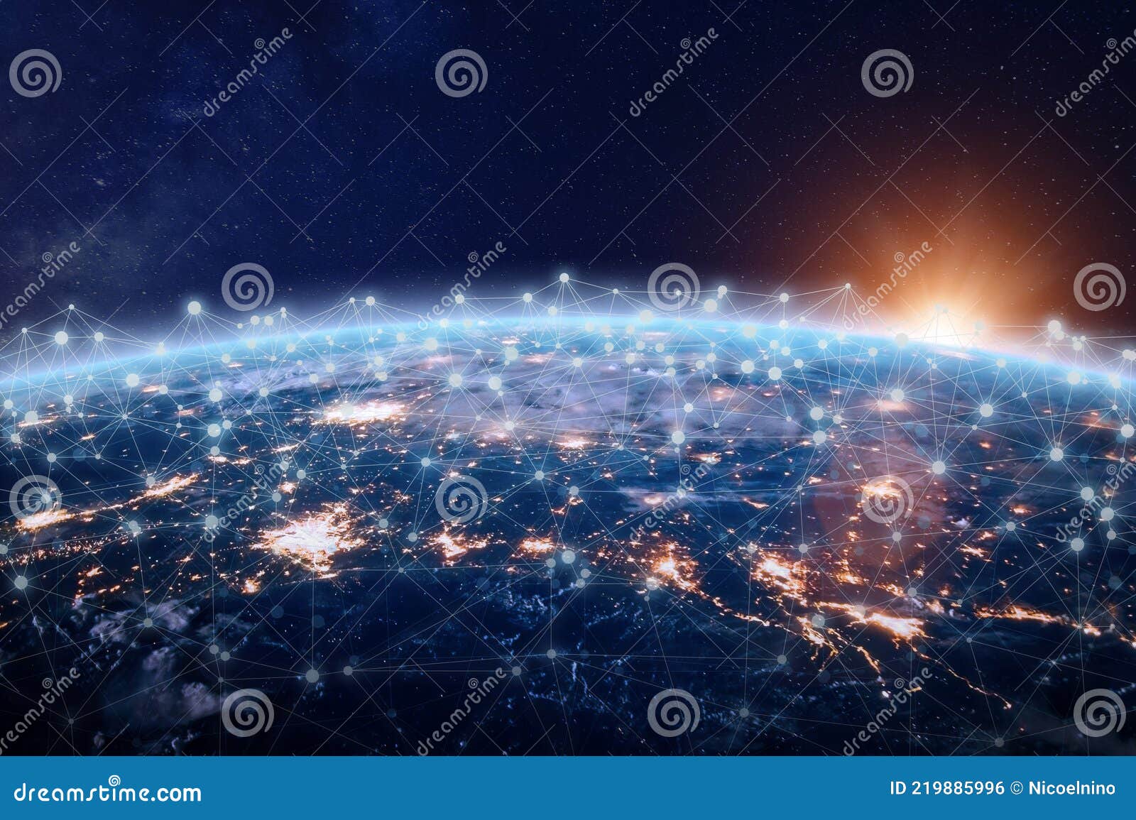 global world telecommunication network connected around planet earth, internet technology