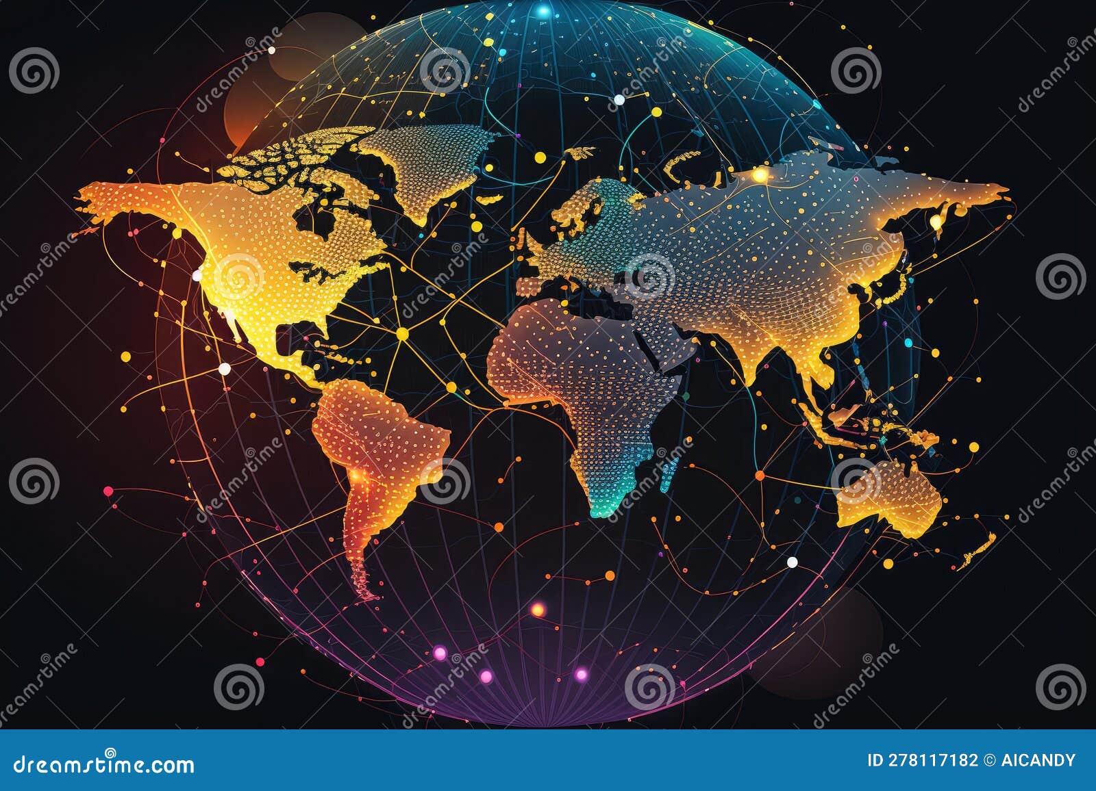 Globalized World Digital Globe with Glowing Lines Connecting Different Countries and Cities 