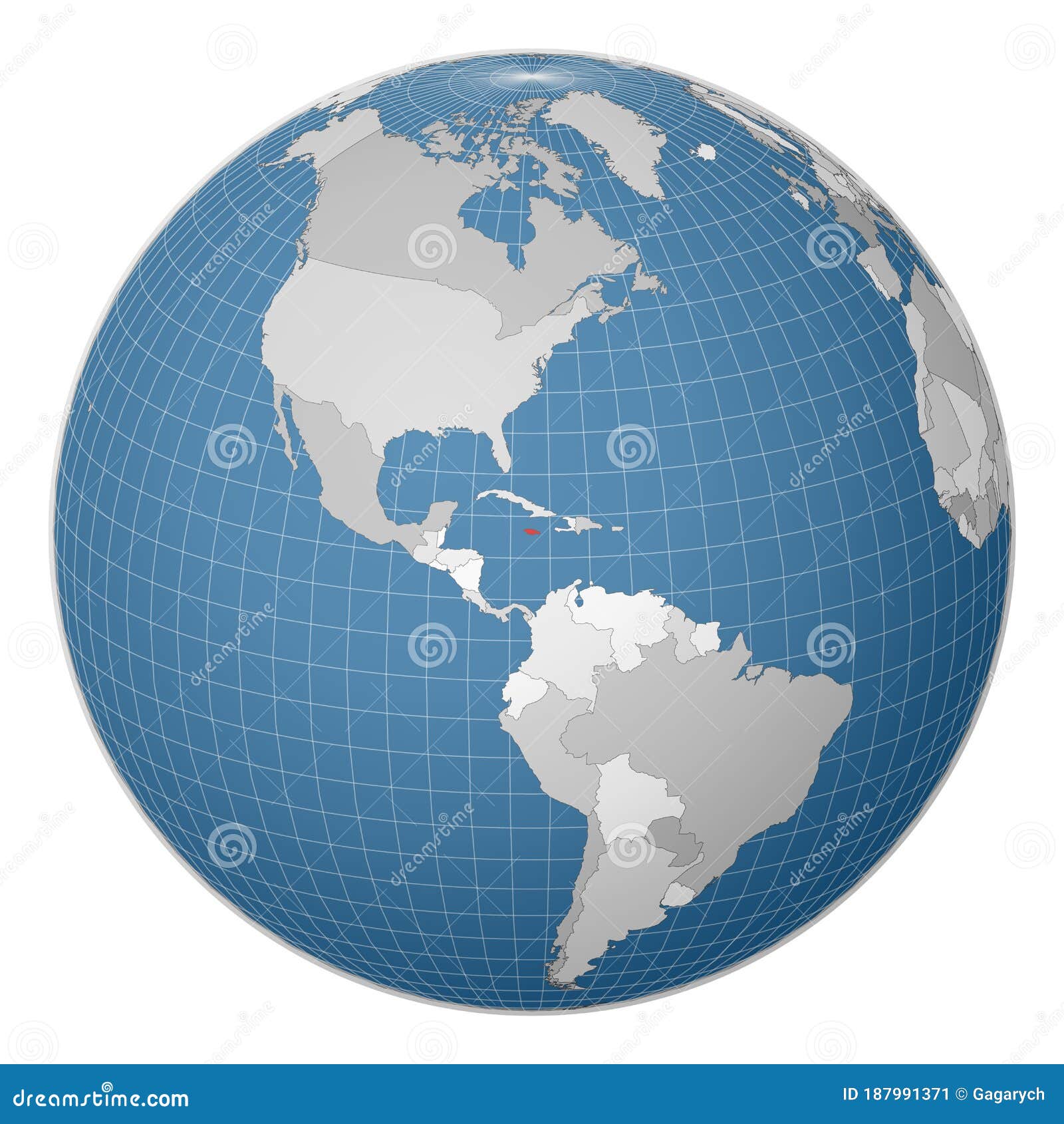 Globe centered to Jamaica. stock vector. Illustration of border